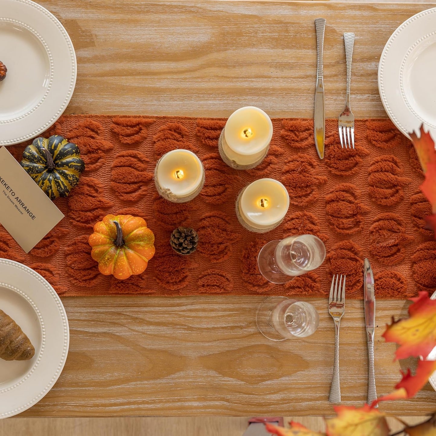 Fall Table Runner Rust Terracotta Soft Plush Faux Fur Velvet Pumpkin Autumn Harvest Cloth Dining Centerpiece Decor for Home Kitchen Decoration 13 X 48 Inch