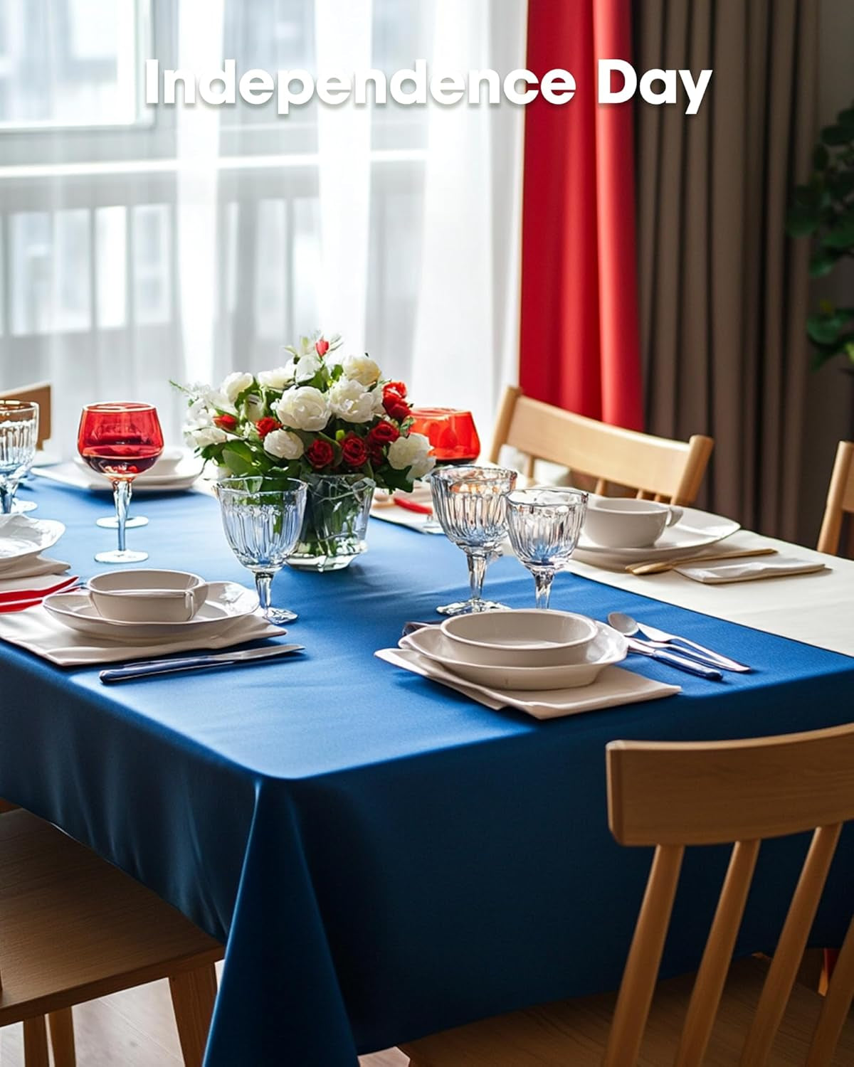 Plastic Table Cloth Disposable 10 Pack, 52 X 70 Inch Table Cloths, Patriotic Decorations, Thanksgiving, Veterans Day Tablecloths, Rectangle, Plastic Cover, Waterproof & Sturdy, Blue