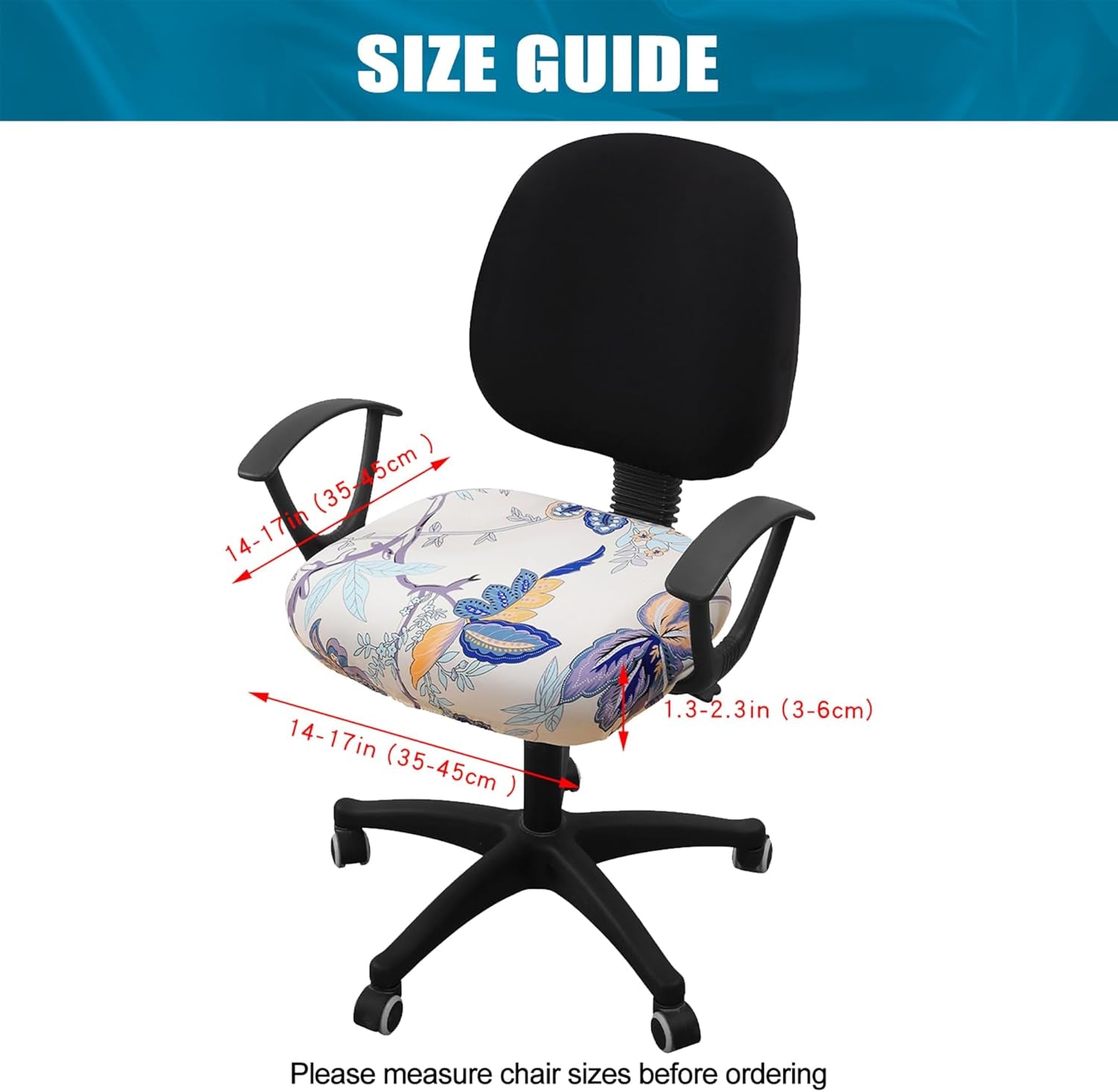 Printed Office Computer Chair Seat Covers, Stretch Fit Universal Desk Rotating Chair Cover Washable Removable Seat Cushion Protectors - Beige