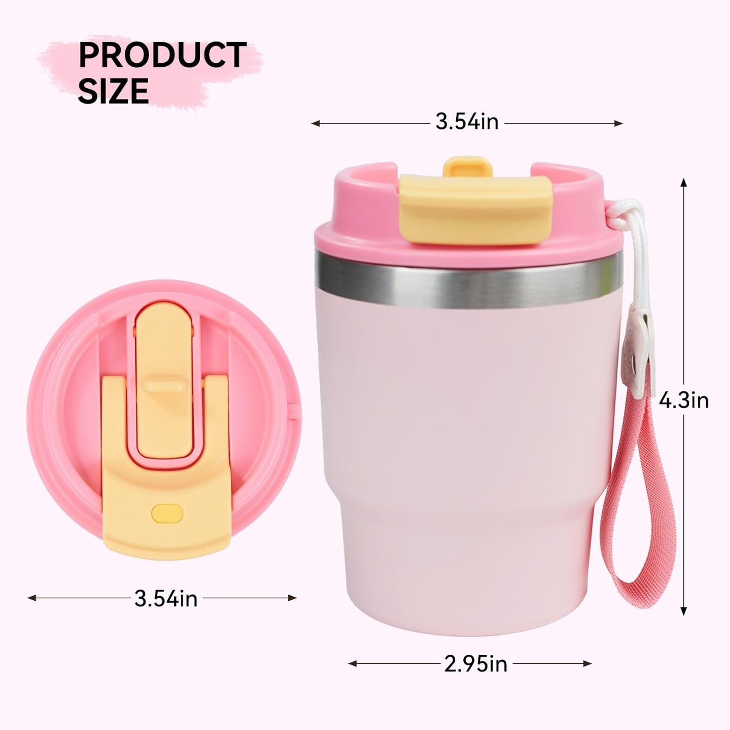 12Oz Coffee Tumbler, Stainless Steel Vacuum Travel Coffee Mug, Leak Proof Double Wall Coffee Mug with Lids for Home, Office, Outdoors, Pink
