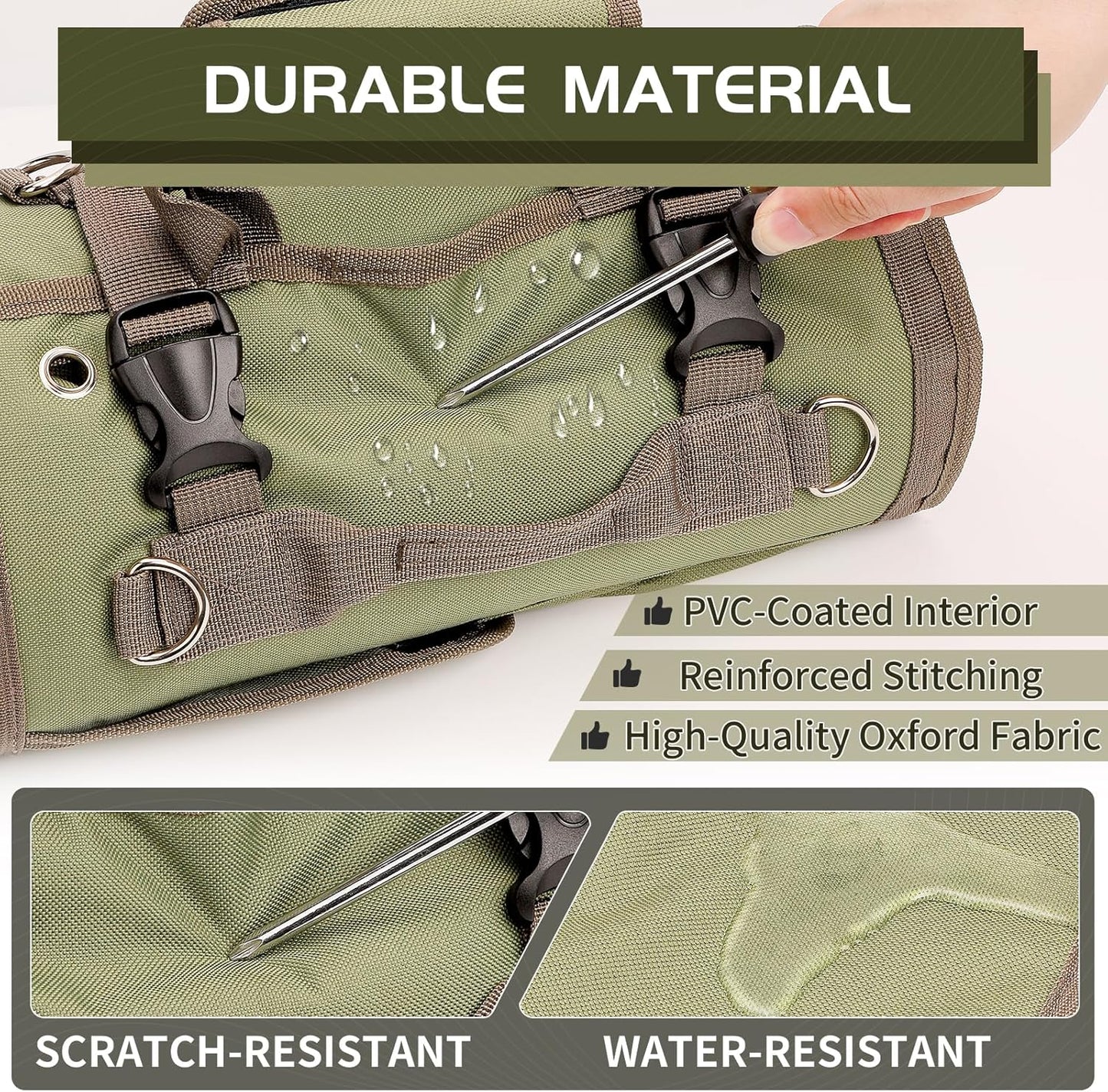 Roll up Tool Bag - Heavy Duty Green Motorcycle Tool Roll, Portable Tool Box Organizer Storage for Mechanics, Electricians, Diyers, Ideal Kit for Men, Father, Birthdays, Holidays
