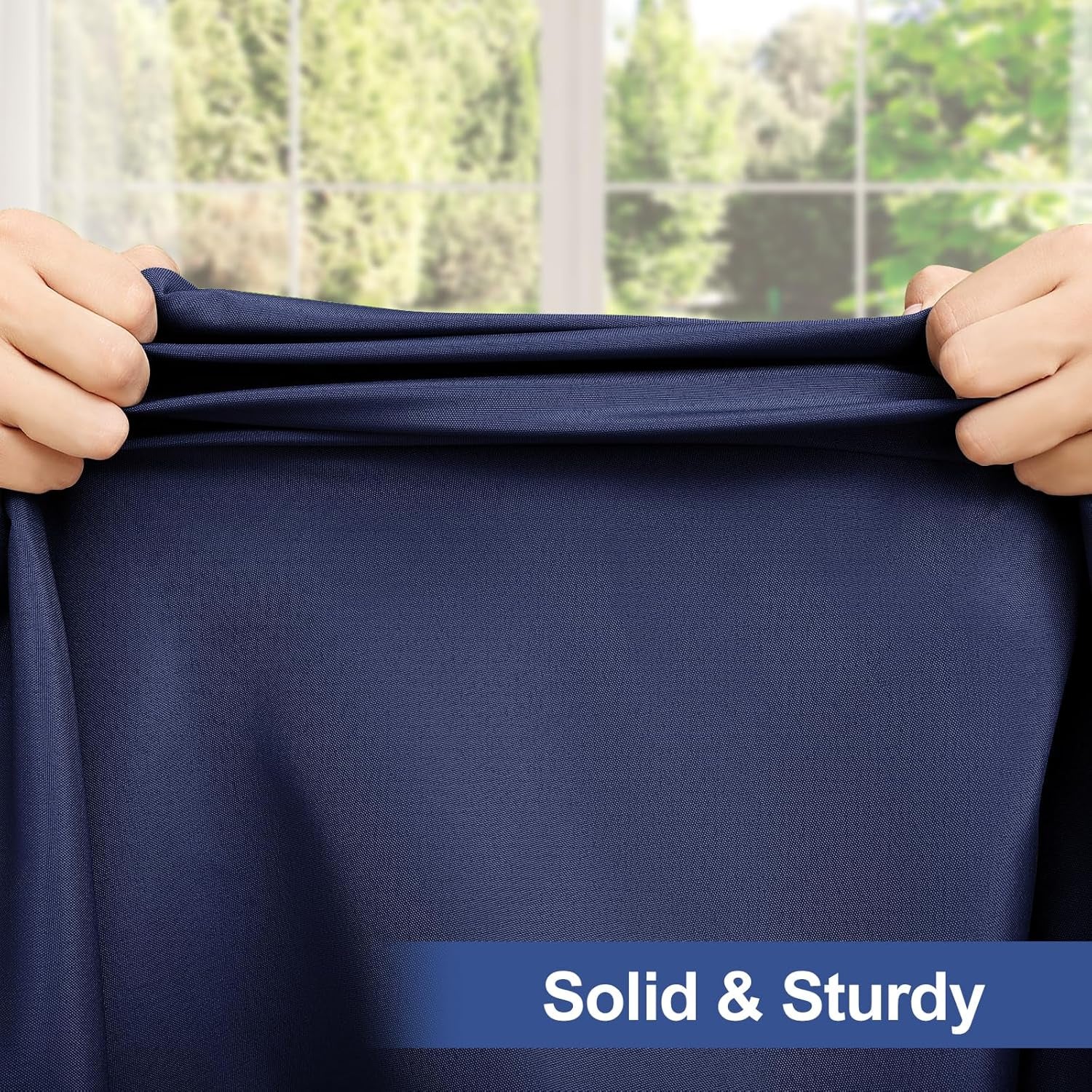 Rectangle Table Cloth Cover, Waterproof Polyester Elastic Fitted Tablecloth, Fits for 6 Foot Folding Tables, Washable Table Protector for Picnic, Camping, Outdoor (Navy Blue, 30" X 72")