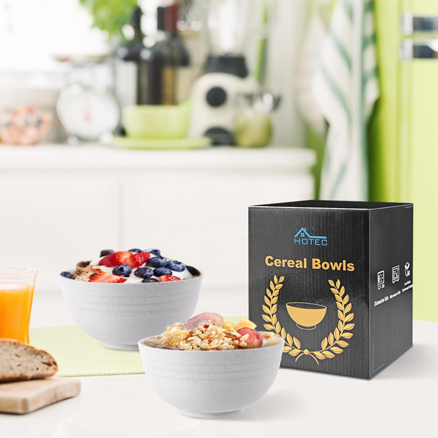 Unbreakable Wheat Straw Cereal Bowls - Microwave & Dishwasher Safe Soup and Salad Bowls BPA Free, Set of 8, 26Oz, White