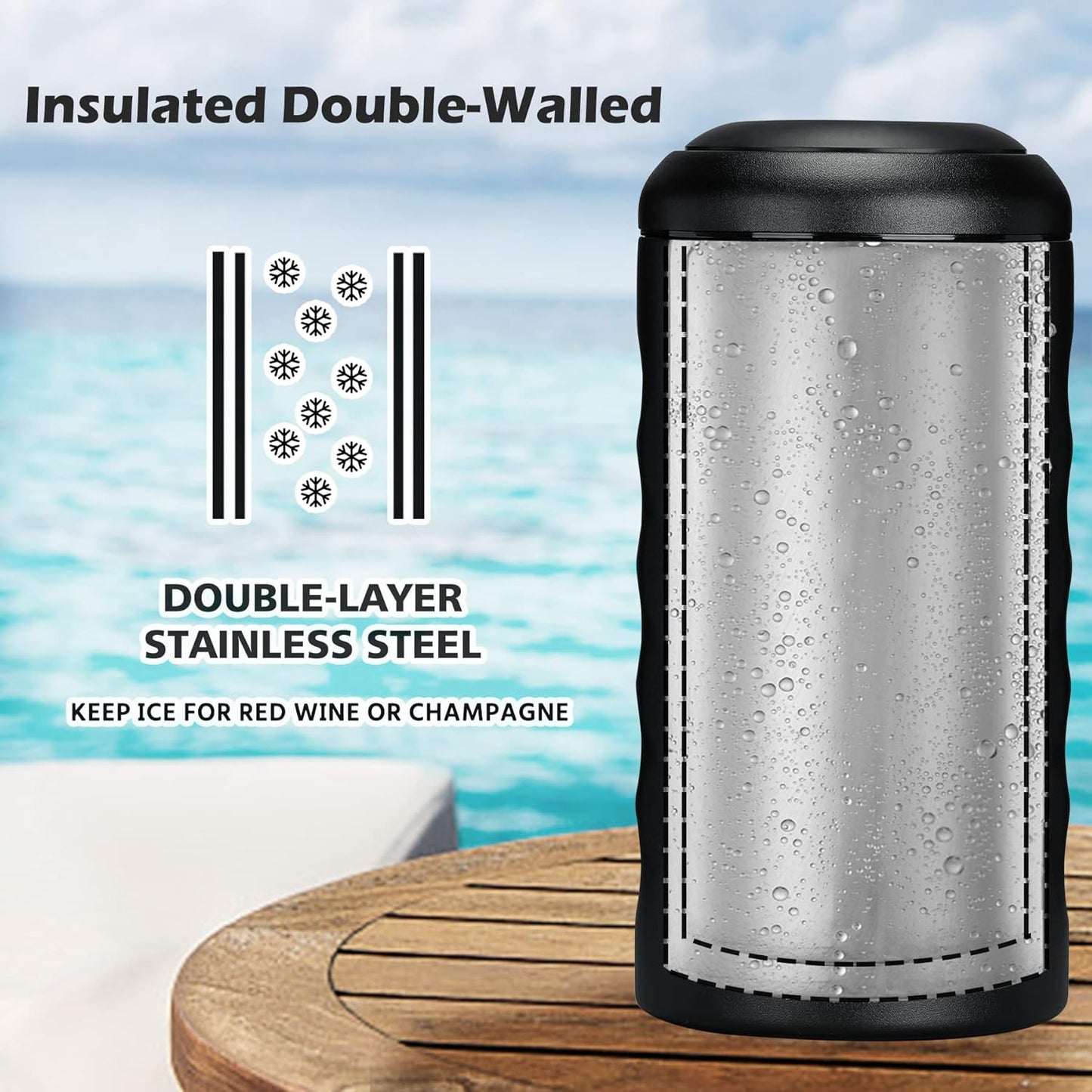 Wine Chiller Single Bottle Stainless Steel Iceless Cooler Insulated Wine Bottle Keep Wine Cold up to 6 Hours Fits Most Wine Bottles Gift for Wine Lovers Rapid and Portable