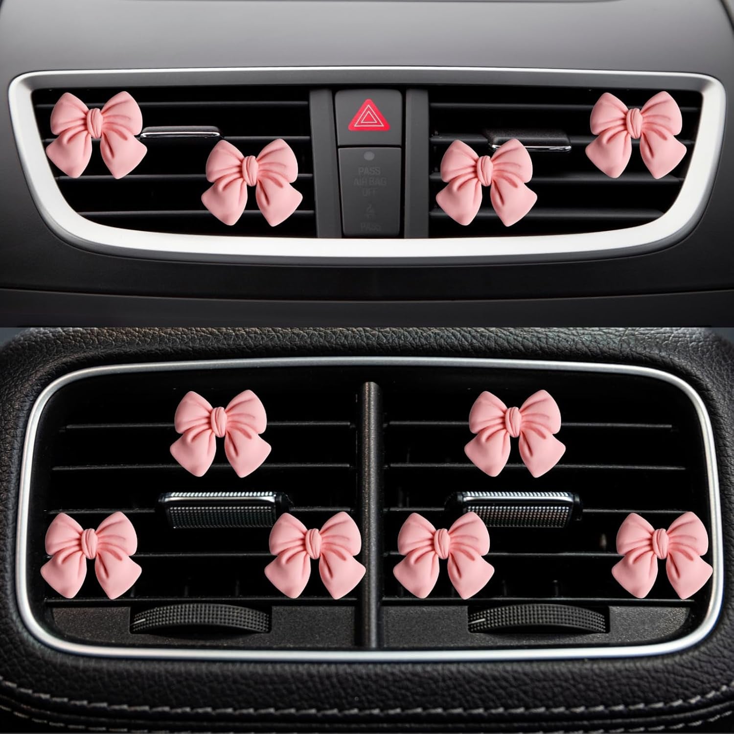 6 Pcs Pink Bow Car Air Vent Clips Coquette Cute Girly Car Decor Accessories Interior Aesthetic Decorations Charm Stuff for Women Girl