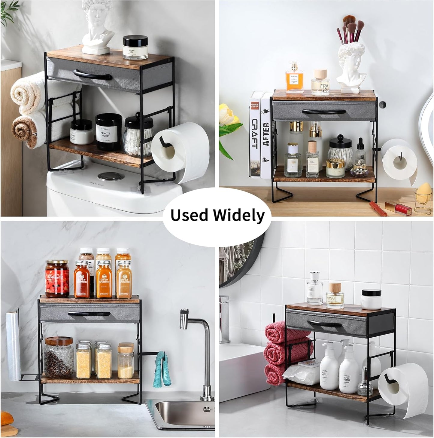 Over-the-Toilet Storage Solution: 2-Tier Bathroom Shelf with Toilet Paper Holder, Large Capacity Organizer for Small Spaces, Black