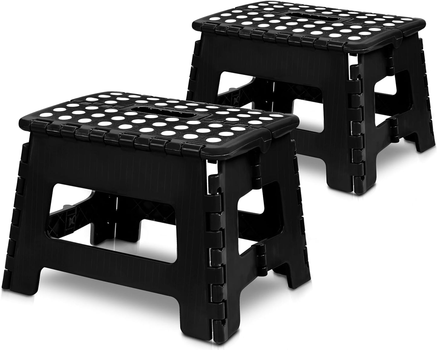 Folding Step Stool - (Pack of 2) Foot Stool with 9 Inch Height - Holds up to 300 Lbs - Lightweight Plastic Foldable Step Stool for Kitchen, Bathroom & Living Room (Black)