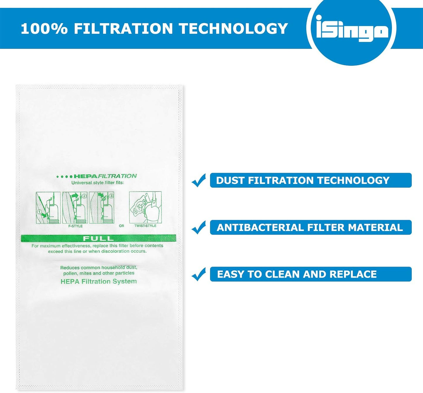 15 +5 Pack 204814 HEPA Filter Bags plus Belts, for Kirby Vacuum Bags 204811 204808 205811, Universal White Cloth Bags Fit for Sentria Models & All Generation with F-Style and Twist-Style