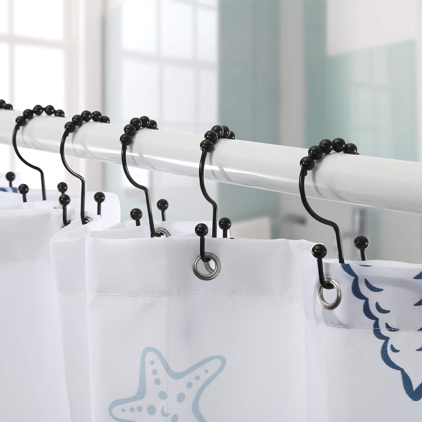 Shower Curtain Hooks, Shower Curtain Rings, Stainless Steel Black Shower Curtain Hooks, Shower Curtain Rings Rust Proof, Free Sliding Double Shower Hooks for Shower Curtain & Liners (Black)