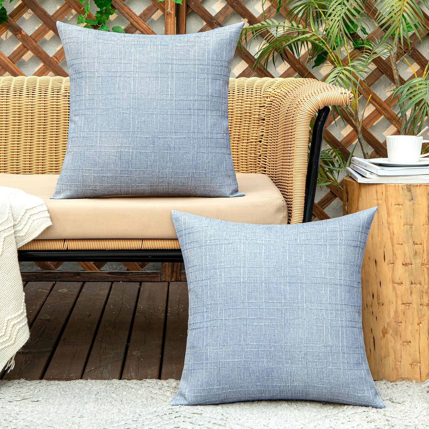 Outdoor Waterproof Throw Pillow Covers Decorative Farmhouse Water Resistant Cushion Covers for Tent Patio Garden Couch Sofa Pack of 2, 20X20 Inch Light Blue