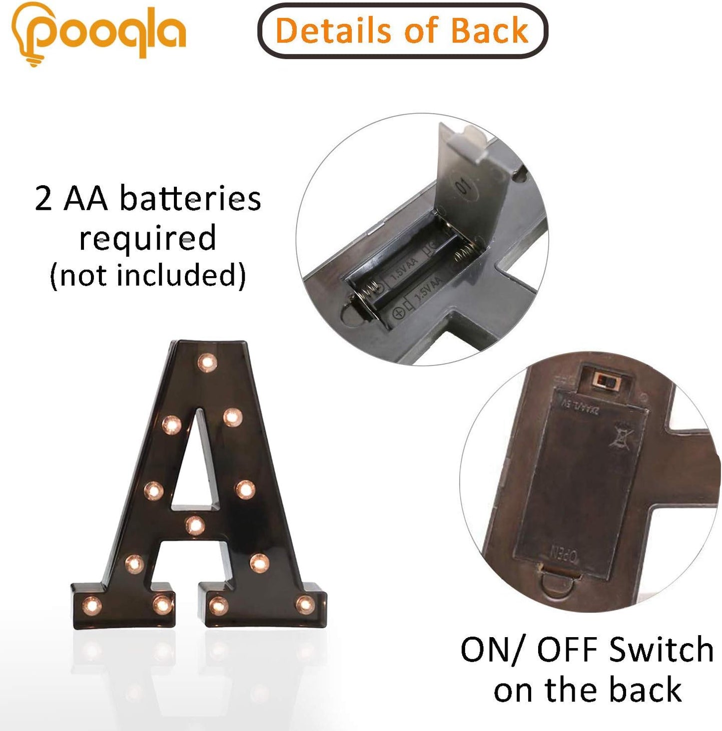 Light up LED Letter Marquee Sign - Alphabet Marquee Letters with Lights for Wedding Birthday Party Christmas Night Light Lamp Home Bar Decoration A, Black