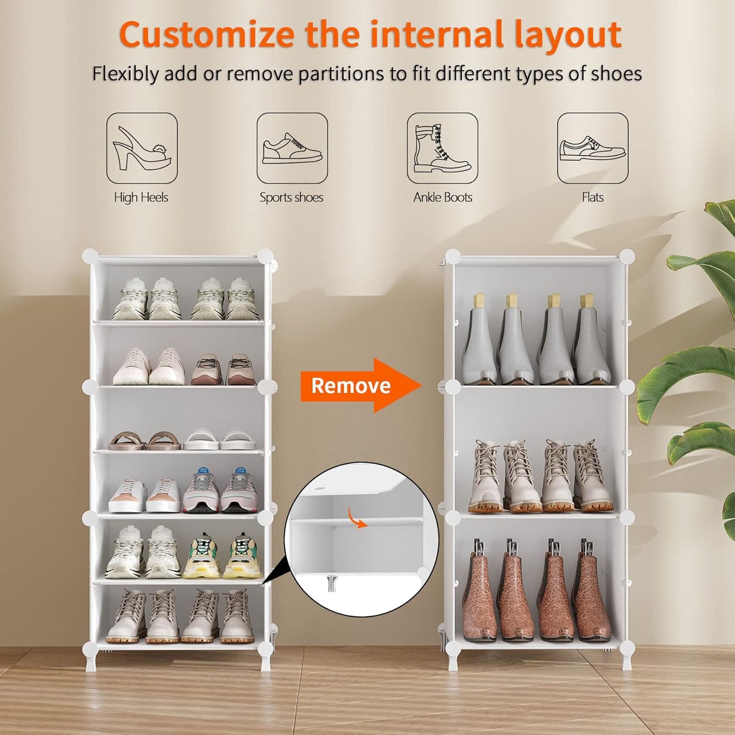 Shoe Rack, 8 Tier Shoe Storage Cabinet with Door, 32 Pair Shoe Organizer Shelves for Closet Hallway Bedroom Entryway, White