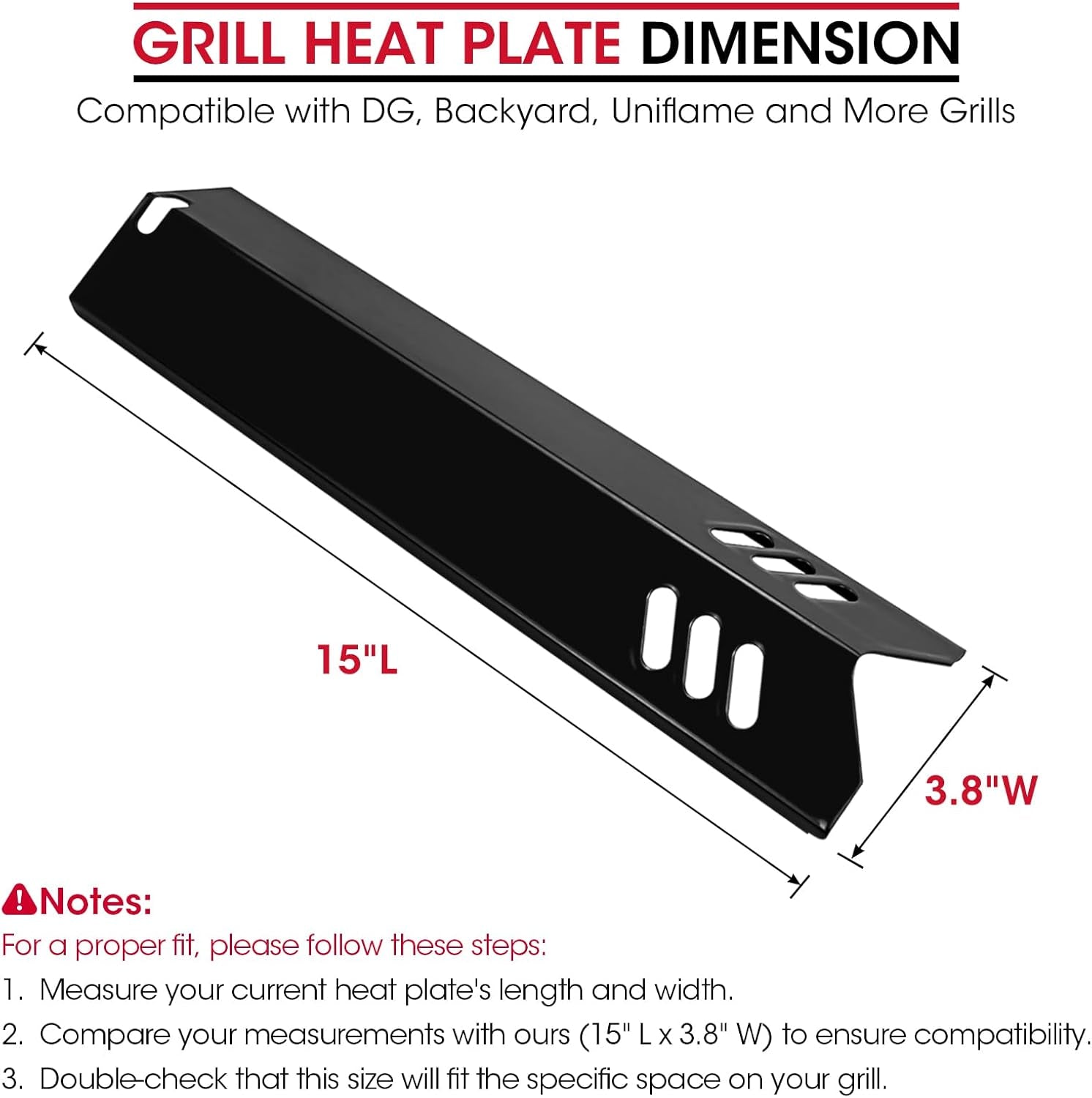 Grill Burner Covers 15”L X 3.8”W, Compatible with Dyna-Glo DGF510SSP, DGF493BNP, Heavy Duty Grill Heat Plates, Porcelain Heat Shields, BBQ Replacement Parts,5 Pack