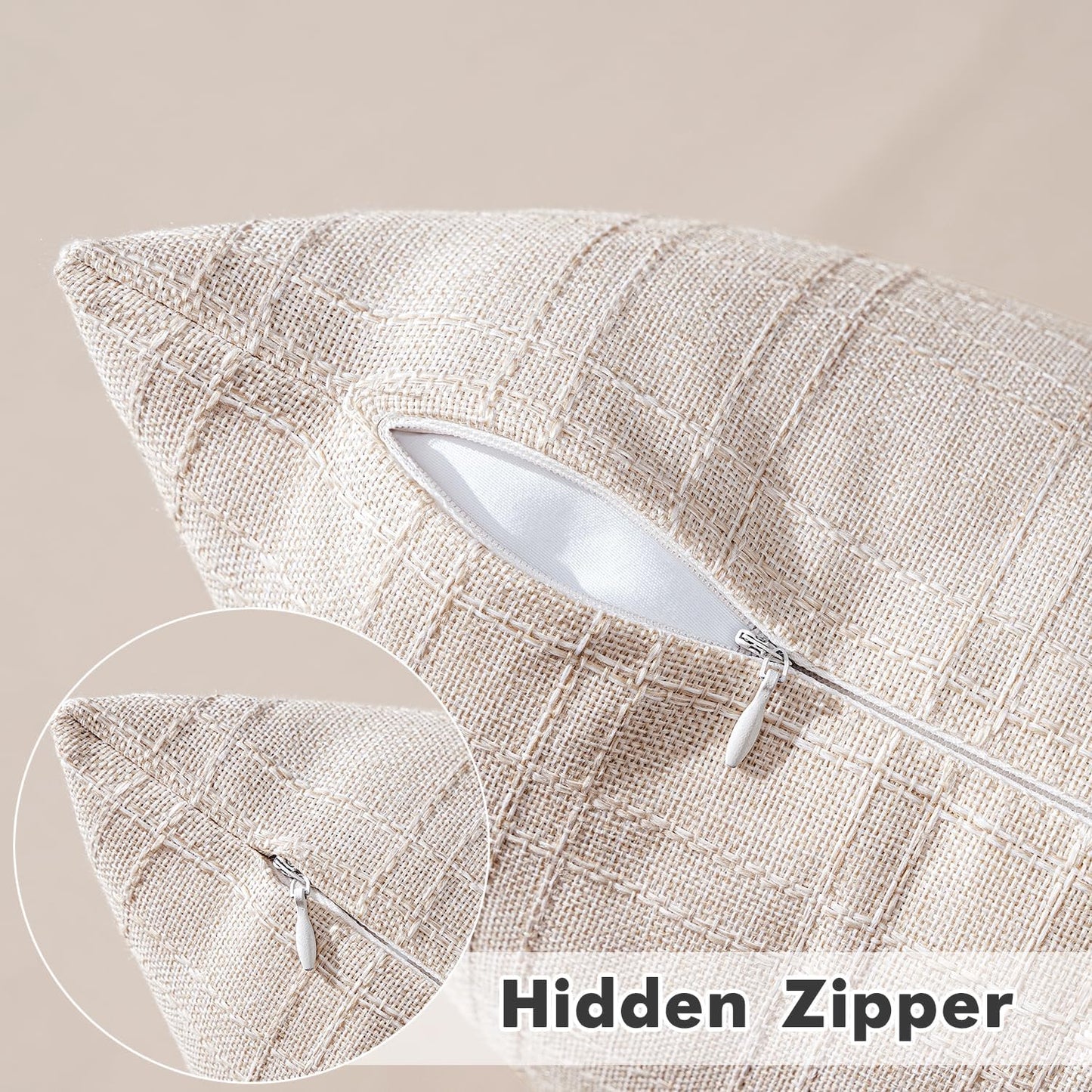 Outdoor Waterproof Throw Pillow Covers Decorative Farmhouse Water Resistant Cushion Covers for Tent Patio Garden Couch Sofa Pack of 2, 18X18 Inch Beige