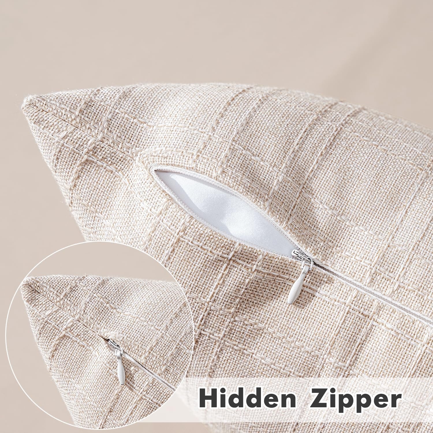 Outdoor Waterproof Throw Pillow Covers Decorative Farmhouse Water Resistant Cushion Covers for Tent Patio Garden Couch Sofa Pack of 2, 18X18 Inch Beige