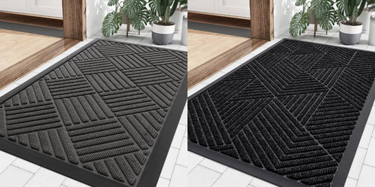 Front Door Mat outside Entrance, Heavy Duty Sturdy Natural Rubber Doormat, 29.5X17 Inch, Grey and Black, 2 Item Bundle