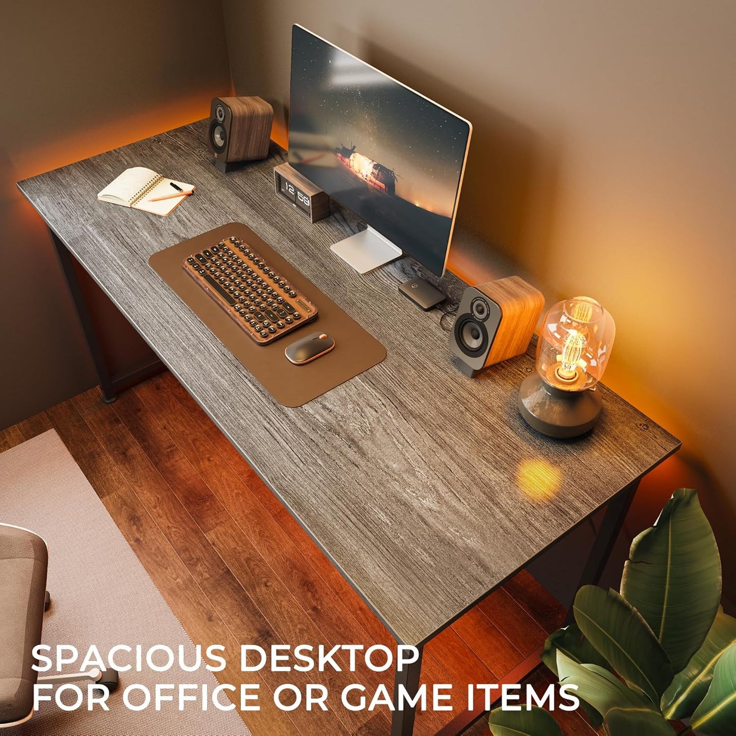 55-Inch Modern Home Office Desk with Sturdy Metal Frame and Ample Legroom for Gaming and Writing, Grey