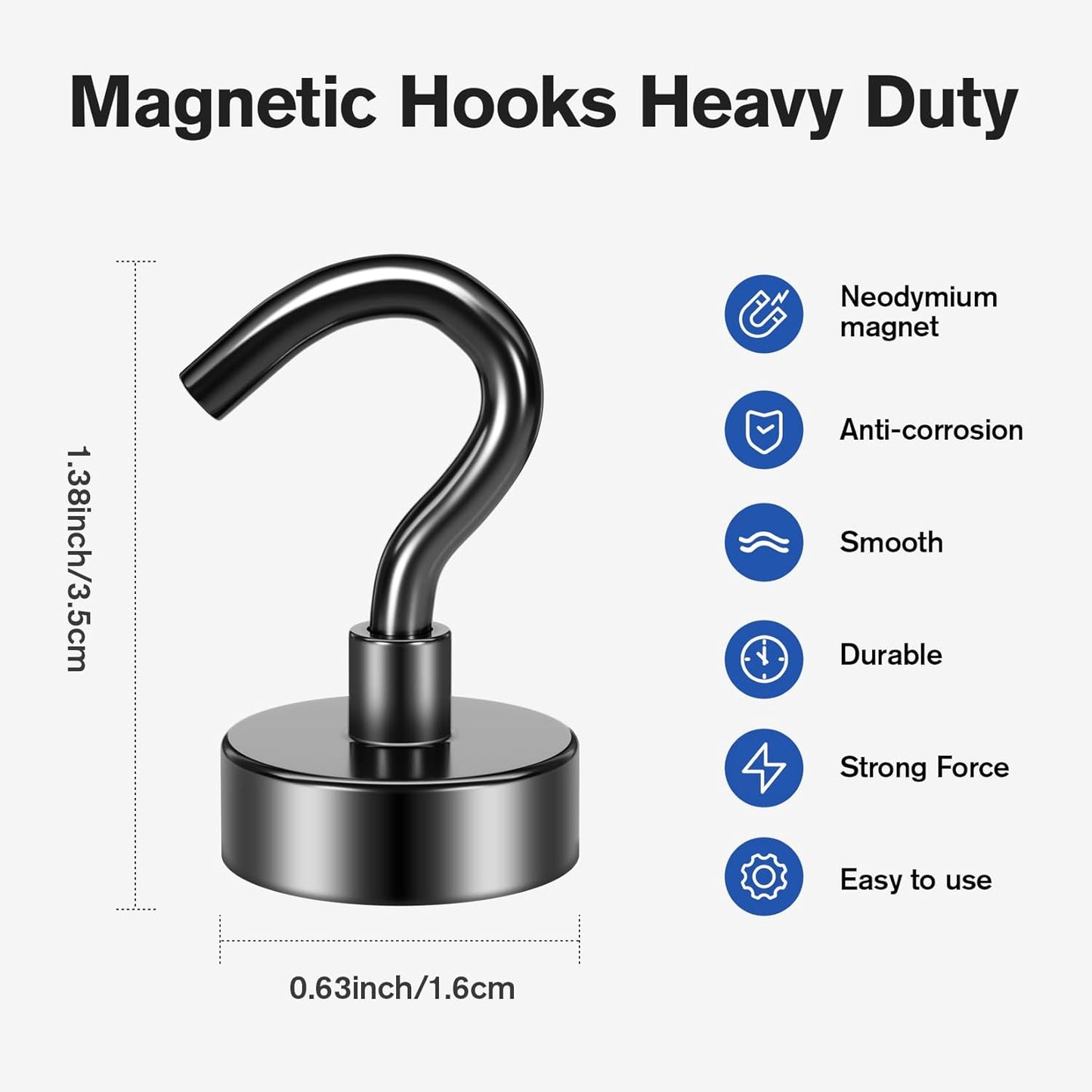 10Pack Black Magnetic Hooks Heavy Duty, Neodymium Magnet Hooks for Cruise, Strong Magnetic Hooks for Hanging, Magnets with Hooks for Home, Kitchen, Workplace, Office -25LBS