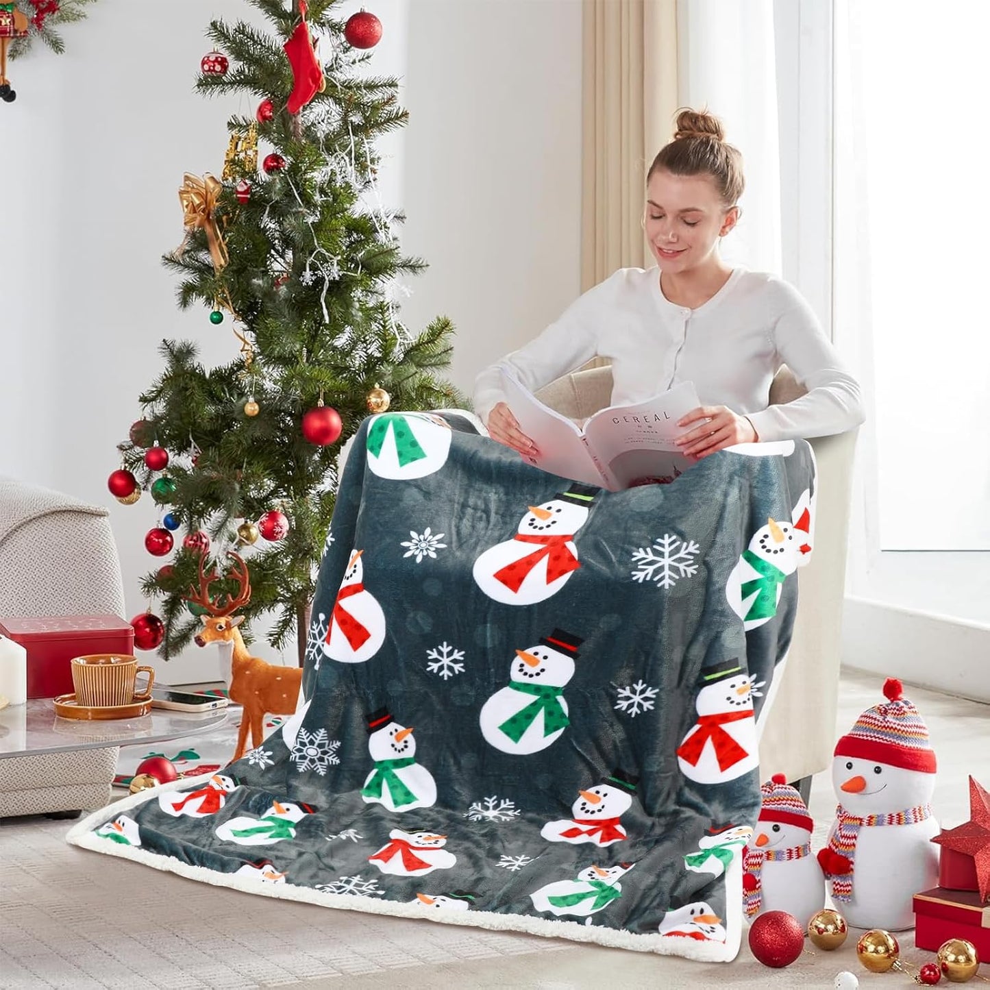 Snowman Christmas Throw Blankets,50" X 60" Winter Holiday Sherpa Fleece Blanket, Snowflake Flannel Blanket for Winter and Xmas Holiday Bedroom, Couch Decorations