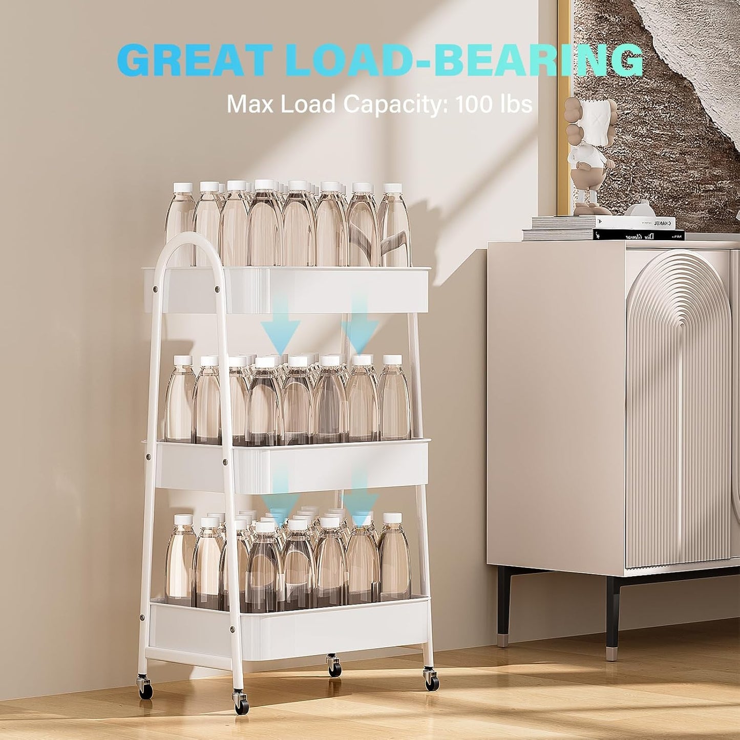 Baby Diaper Caddy Organizer, Metal Utility Diaper Cart, Multifunction Essential Newborn Baby Registry Items, Movable Changing Station/Easy Assembly, White