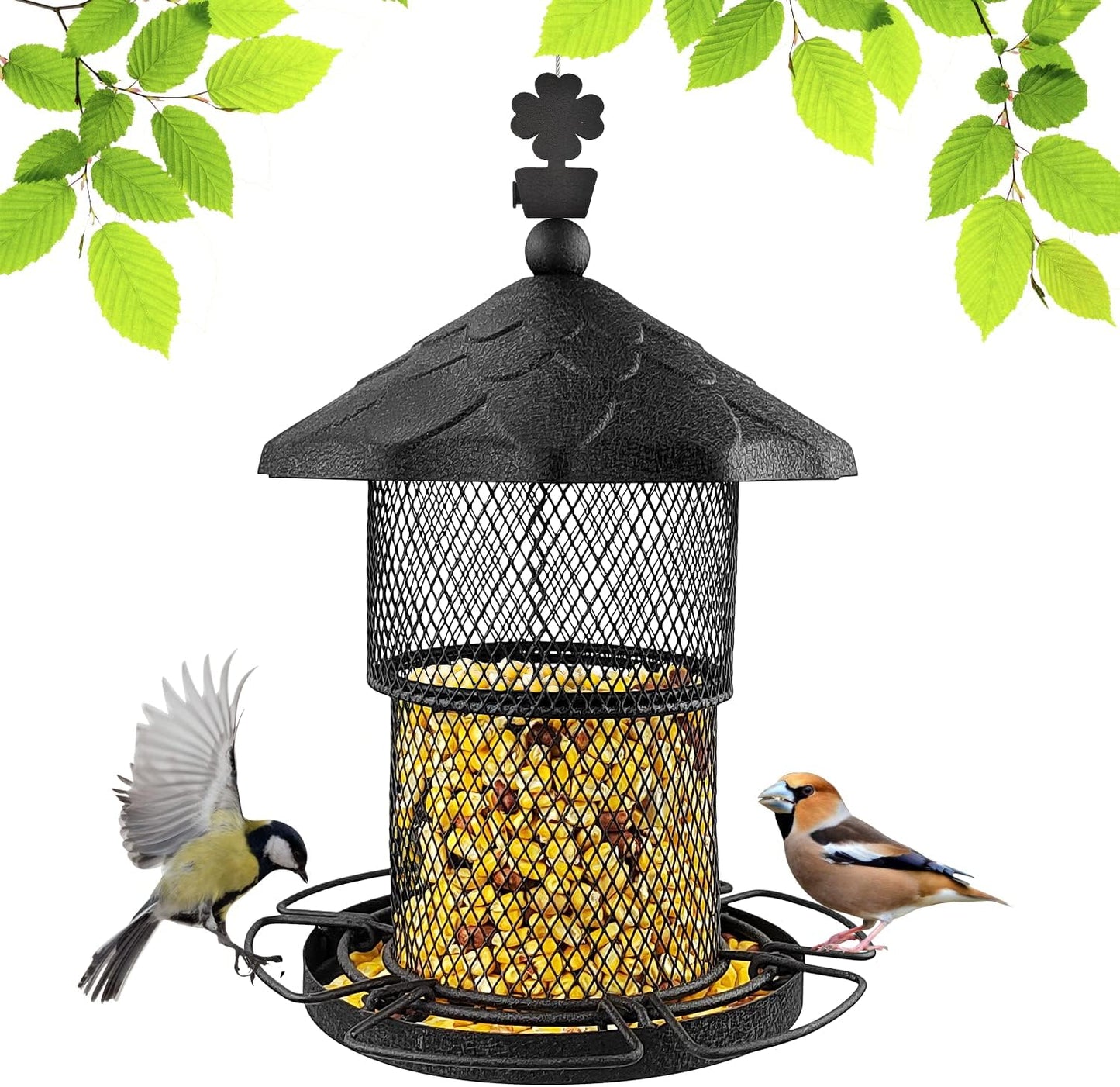 Metal Bird Feeder Tube Hanging Wild Bird Seed Feeder Squirrel Proof Birds Feeder for outside Decoration, Large Capacity Feeder for Outdoor Garden,Black