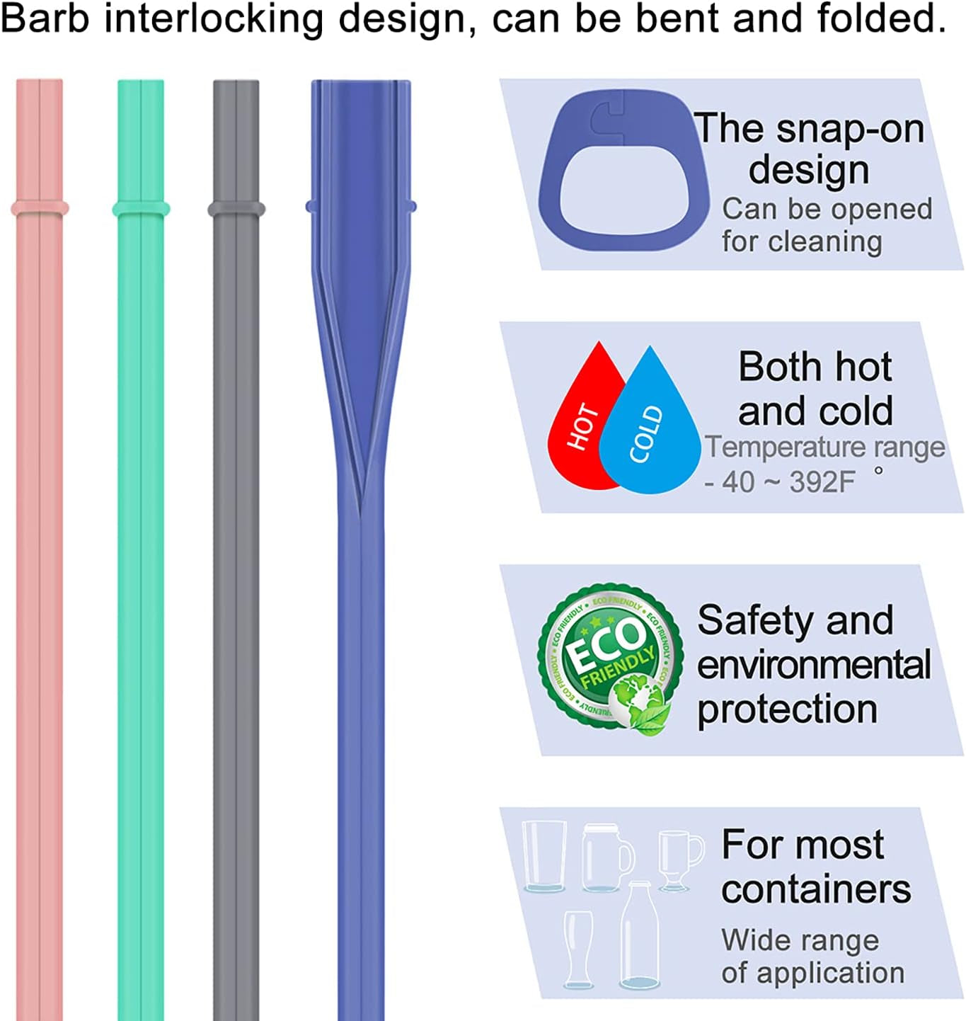 Reusable Openable Silicone Straws - BPA Free, Easy to Clean Without Brush, Portable, Hot and Cold Compatible (Set of 4 Colors)