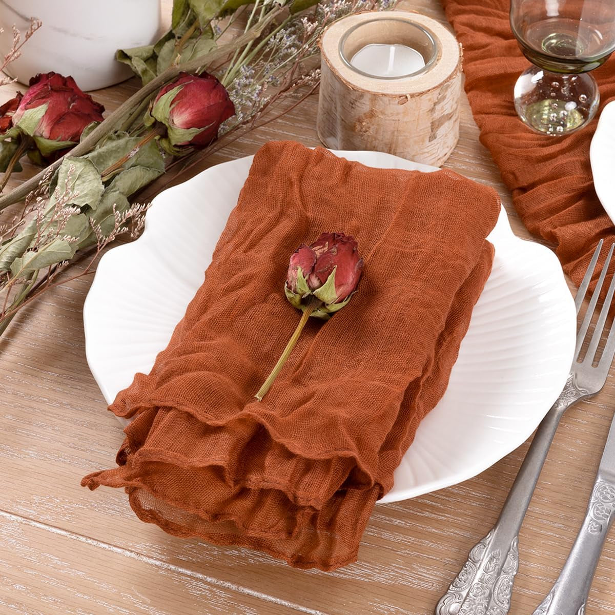 Terracotta Cheesecloth Napkins Fall Burnt Orange Thanksgiving Cheese Cloths Gauze Set of 10 Boho Washable Dinner Table Napkins for Wedding Party Baby Shower Birthday Party Decor