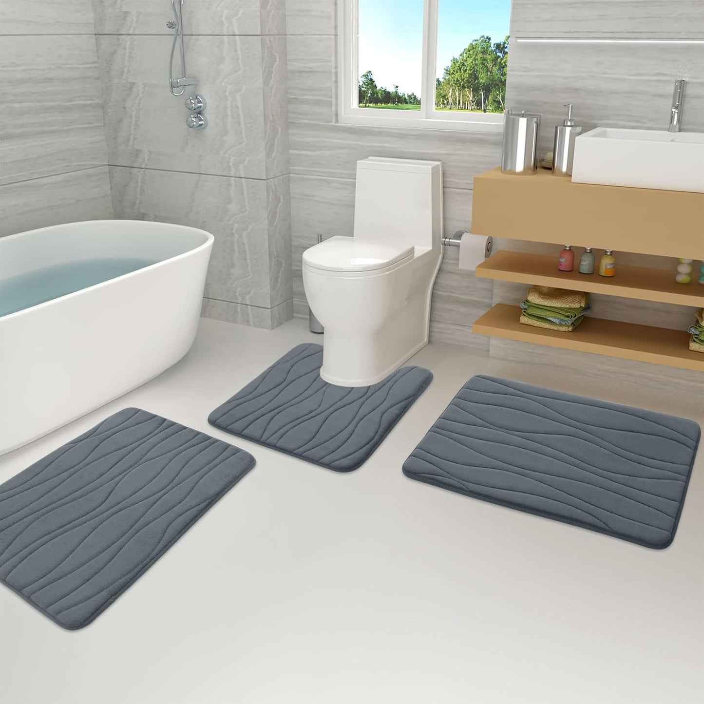 Memory Foam Bathroom Rug Mat 24X16, Extra Soft and Absorbent Bath Mats, Non-Slip and Machine Washable Bath Rugs for Bathroom Floor,Tub and Shower, Dark Grey