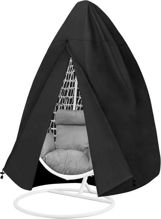 Patio Hanging Egg Chair Cover, UV Resistant Waterproof Outdoor Single Seat Swing Chair Cover with Zipper, Black