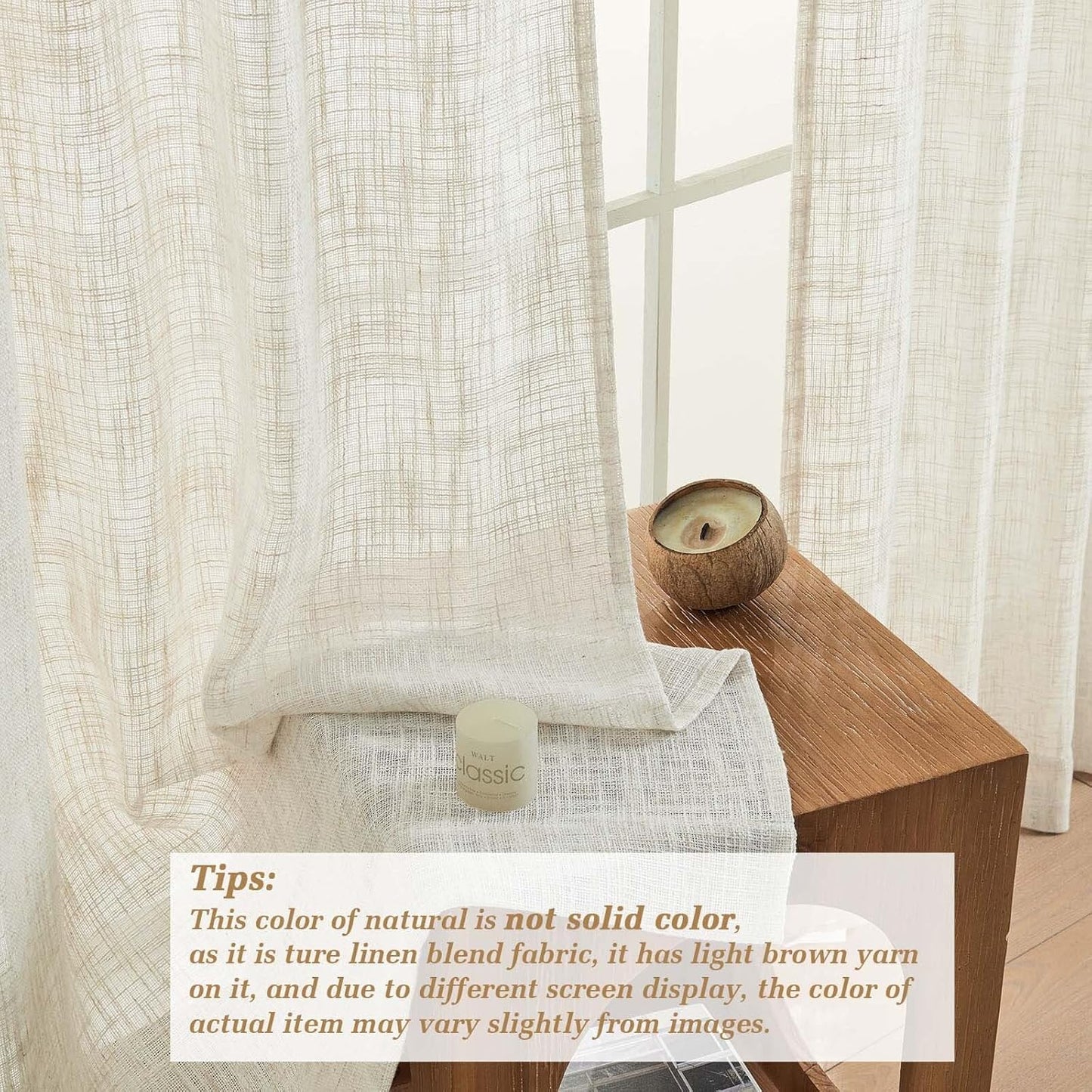Natural Linen Curtains for Bedroom Living Room 63 Inch Length 2 Panels Set, Thick Textured Burlap Linen Blend Light Filtering Boho Farmhouse Dining Room Curtains, Natural, Each 42" W X 63" L