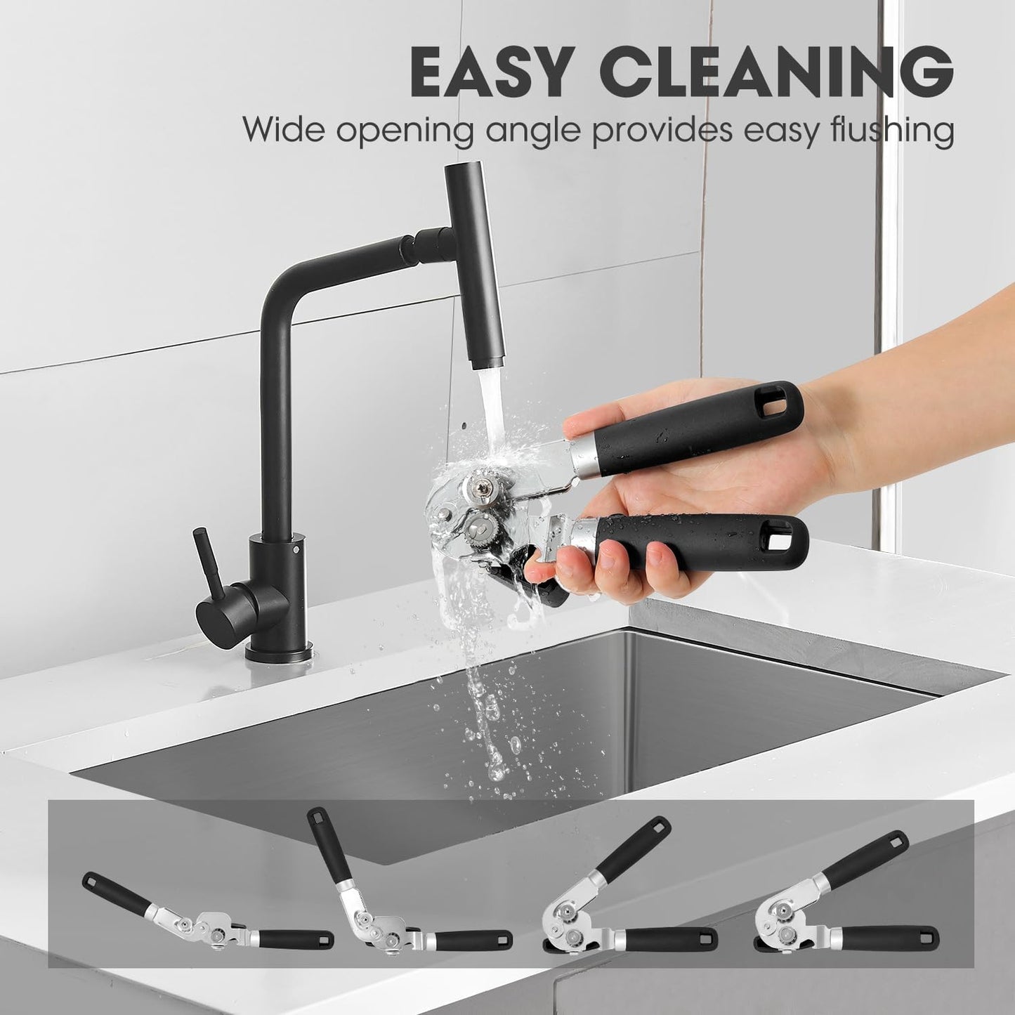 Manual Can Opener, Handheld Can Opener Heavy Duty with High Carbon Sharp Blade, Ease Can Open for Seniors with Comfort Grip Handles, Oversized Turn Knob, Black