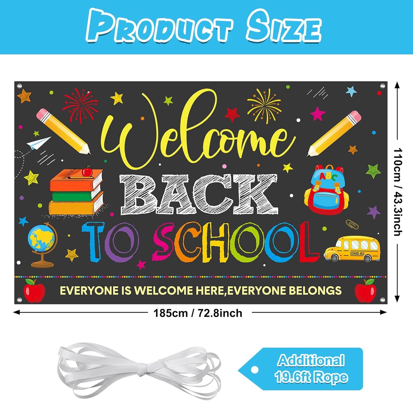 Welcome Back to School Backdrops, Welcome Back Bulletin Board Back to School Banner Sign Hanging Polyester Photography Background for First Day of School Classroom and Office Decorations,73X44 Inch