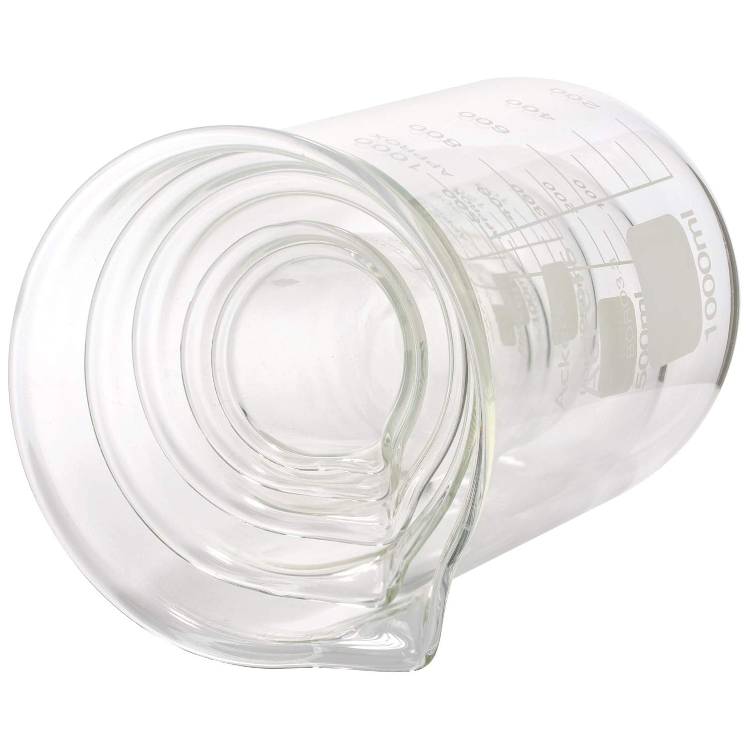 Ackers Boro3.3,Griffin Low Form Scientific Glass Beaker Set-50Ml,100Ml,250Ml,500Ml,1000 Ml (Pack of 5)