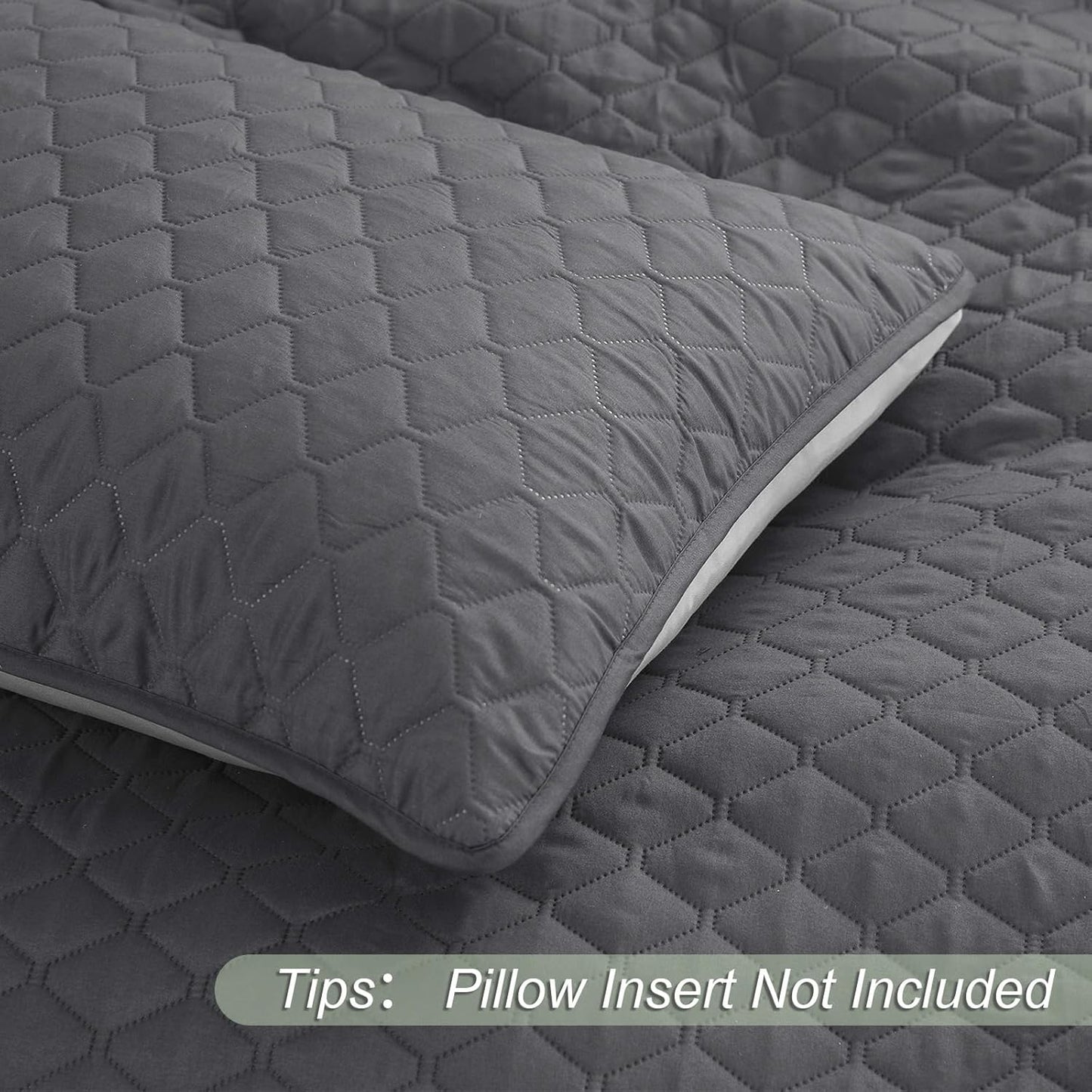 Ultrasonic Reversible Full/Queen Quilt Bedding Set with Pillow Shams, Lightweight All-Season Bedspread, Soft Coverlet in Grey (90" x 96")
