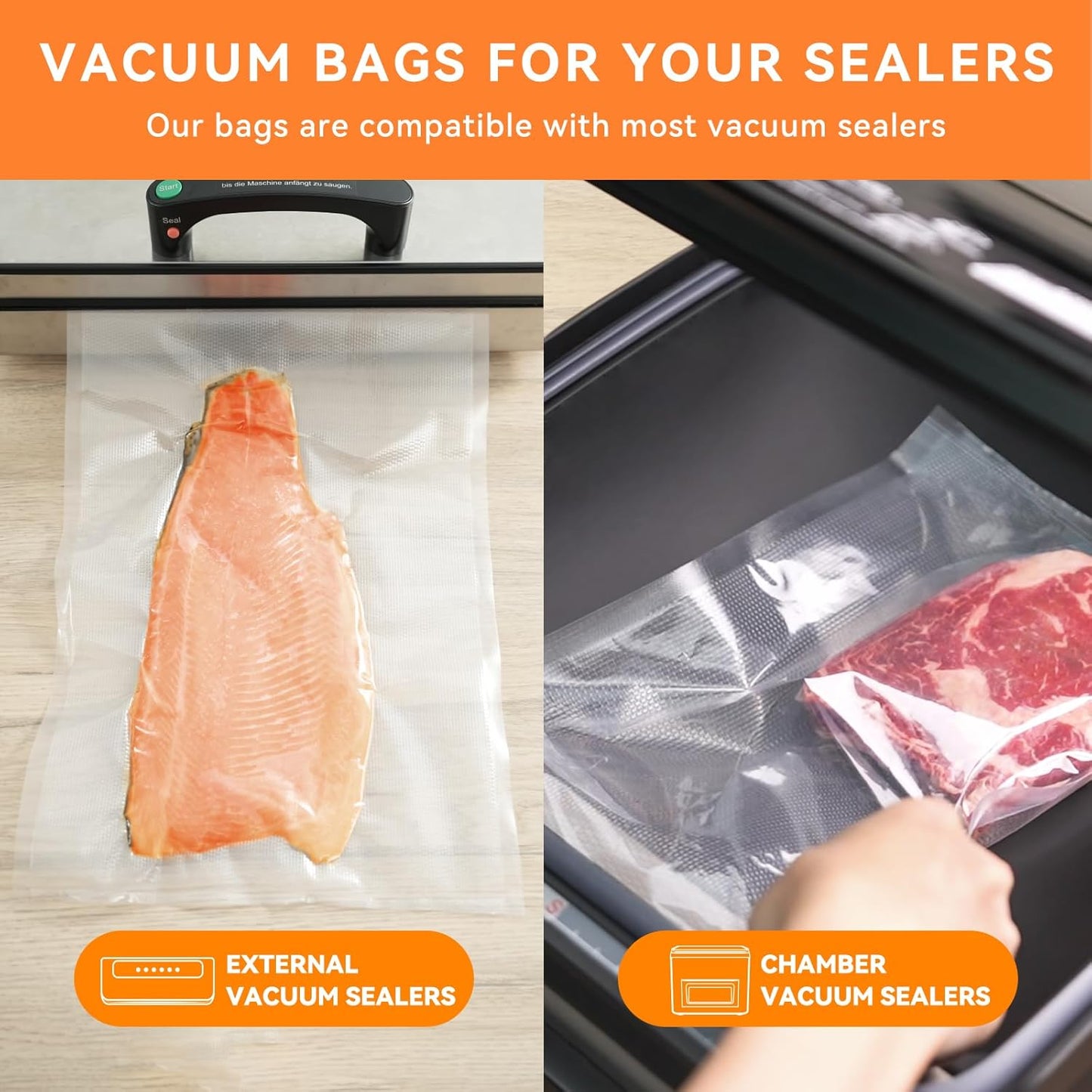 Vacuum Sealer Bags Rolls with Dispenser, 11"X50' (2 Pack) – Heavy Duty, Leakproof Food Storage for Sous Vide, Meal Prep & Freezer – Compatible with Food Saver