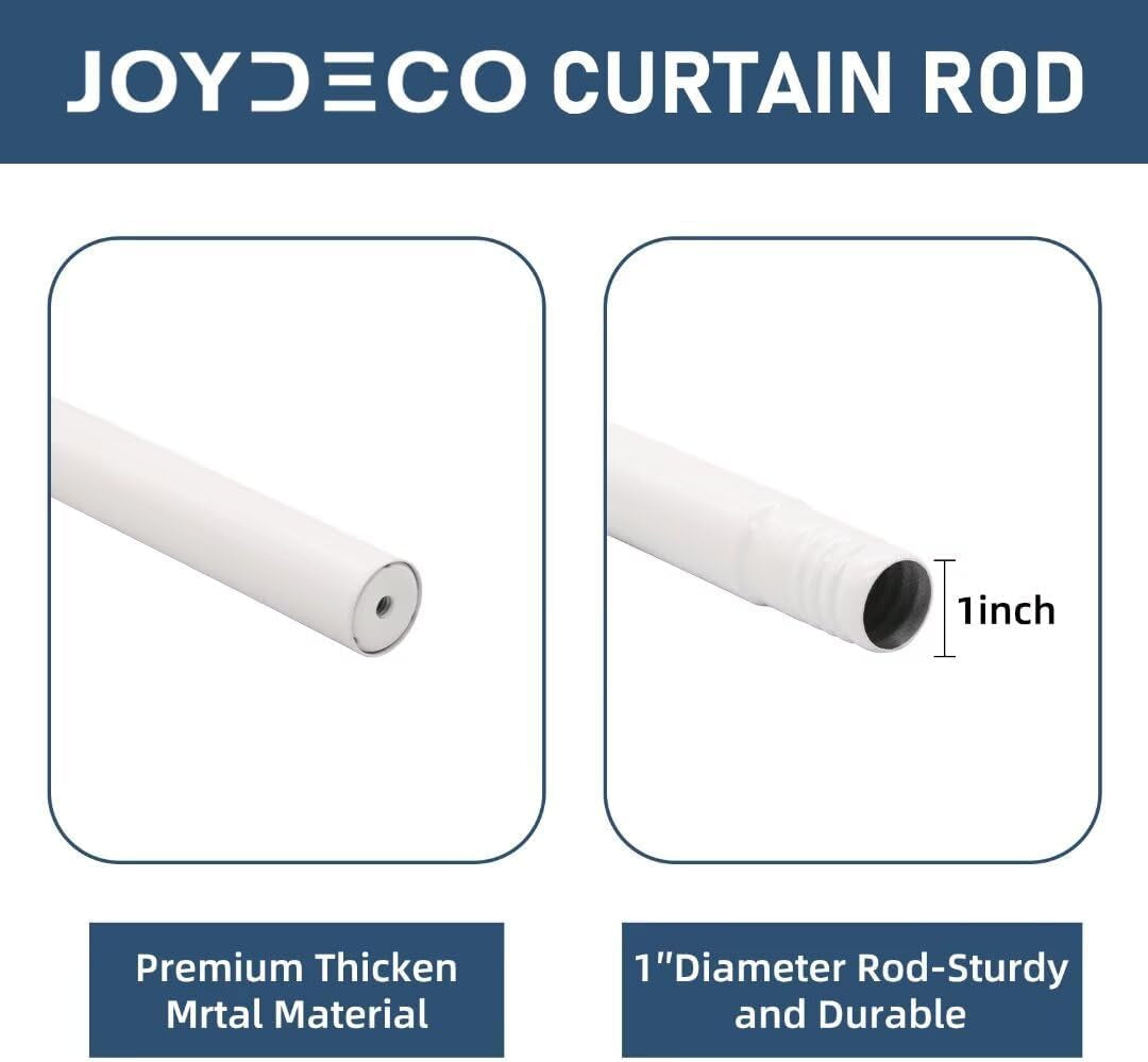 White 32 to 48 Inch Curtain Rods for Windows - Adjustable Curtain Rods for Windows, 1 Inch Diameter Heavy Duty Decorative Window Single Rod with Aluminium Finials