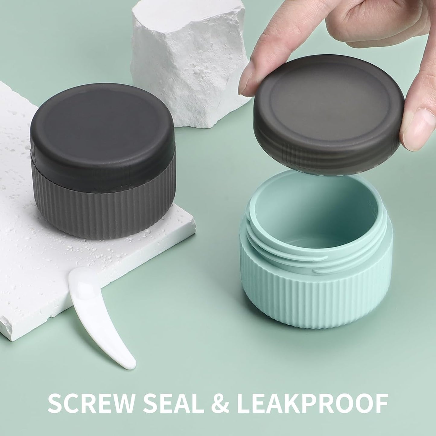 Travel Containers for Toiletries, TSA Approved 1.5 Oz Silicone Cream Jars, Leak-Proof Journey Containers, Trip Accessories with Lid for Cosmetic Face Hand Body Cream 4 Pack Black Lid - Grey