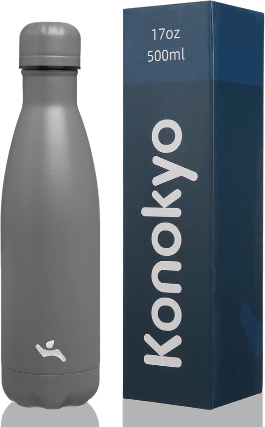 Insulated Water Bottles,17 Oz Double Wall Stainless Steel Vacumm Metal Flask for Sports Travel,Gray