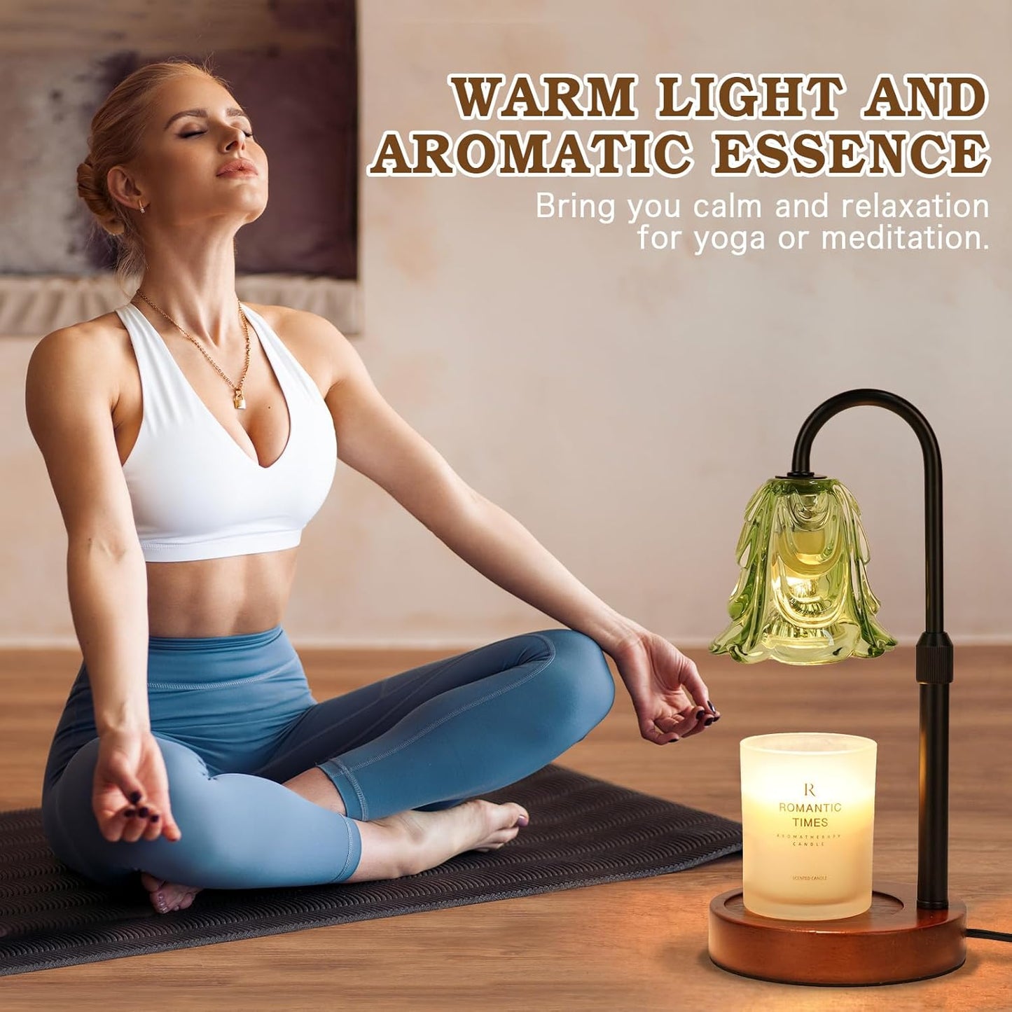 Small Candle Warmer Lamp with Timer, Adjustable Green Lamp Warmer for Jar Candles, Unique Women Gifts for Birthday, Dimmable Candle Heater, House Warming Gifts, Cute Wax Warming Light with Wood Base