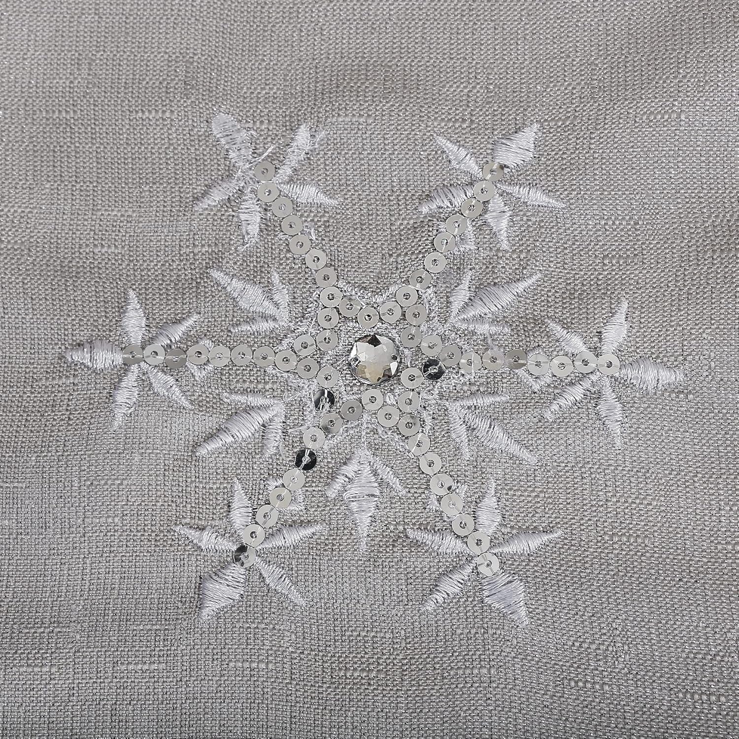 Christmas Table Napkins Cloth Set of 4, Embroidered Snowflake Napkins 18X18 Inch, Silver Napkins Glittering Sequins for Dinner, Xmas Holiday Napkins for Familiy Dinning, Grey, Machine Washable