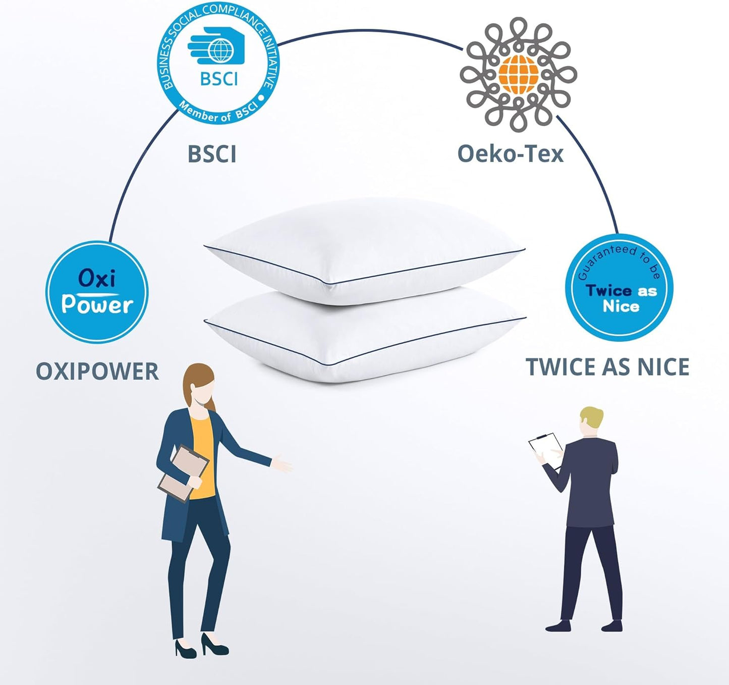 ® Premium White Goose Feather and down Pillows, 2 Pack Luxury Bed Pillows for Sleeping with 100% Cotton Cover, Standard Size, Navy