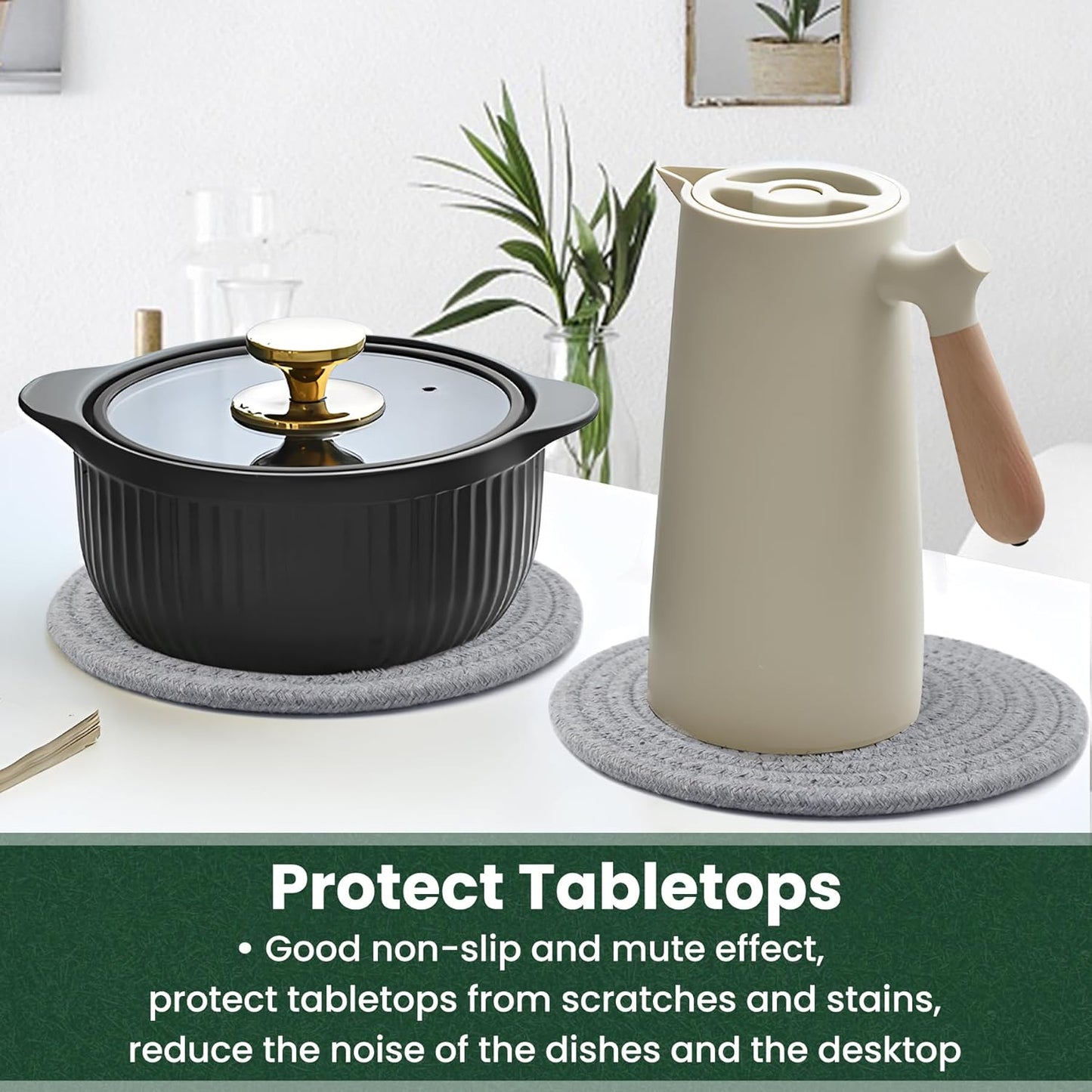 10 Inch Trivets for Hot Dishes, Hot Pots and Pans, Extra Large Thick Heat Resistant Large Coaster, Hot Pads, Kitchen Essentials, Pot Holders for Countertop with Storage Basket, 5 Pcs