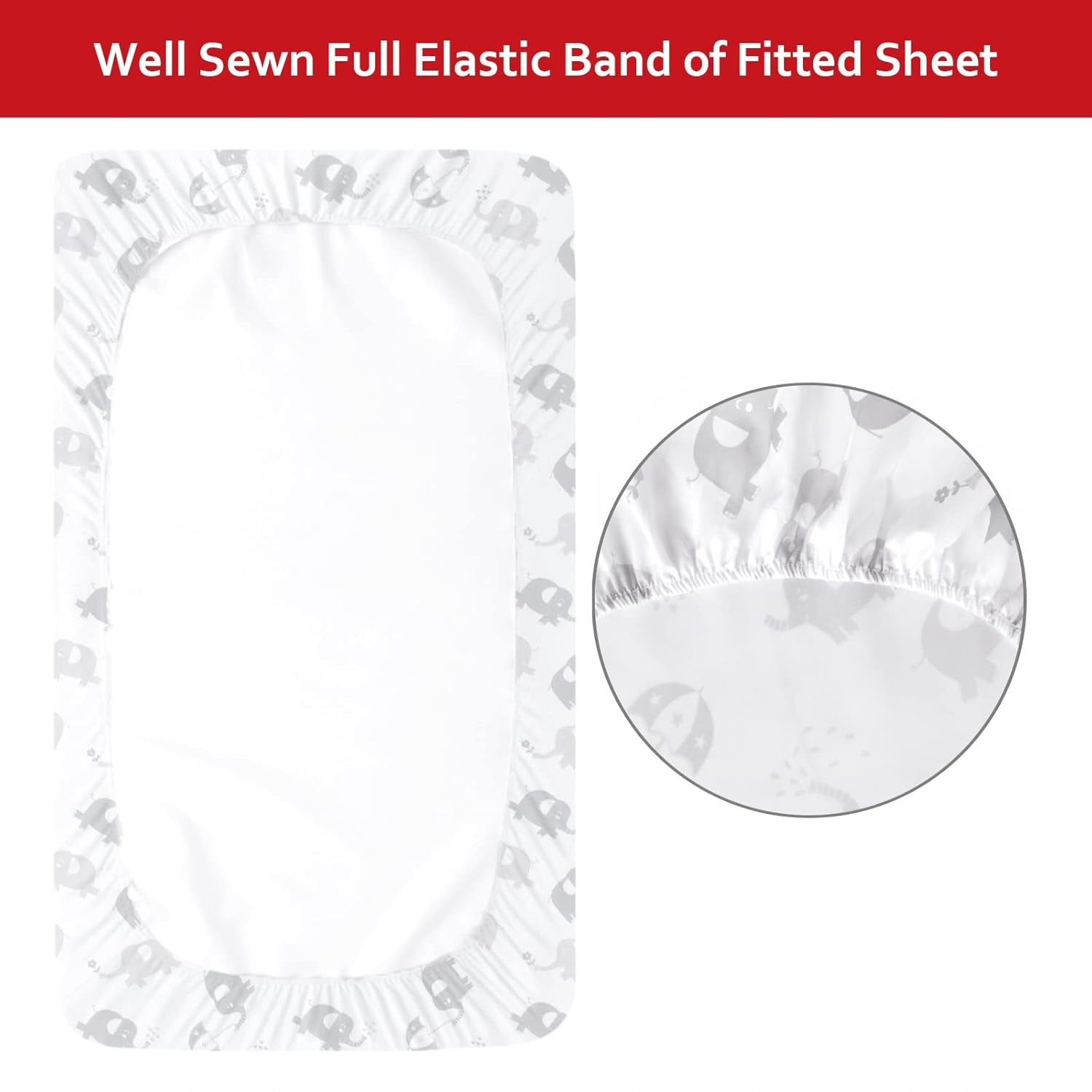 Fitted Crib Sheet for Baby Boys or Girls, Silky Soft Microfiber 52'' X 28'' Crib Sheet Fits Standard Size Crib Mattress and Toddler Bed Mattress, Gray Elephant