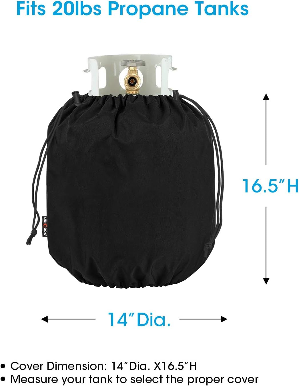 Propane Tank Cover 20Lb, Outdoor Heavy Duty Waterproof Gas Tank Cylinder Cover with Adjustable Drawstrings, Dress up Your Gas Grill, Fits Standard 20Lb Cylinder, Black