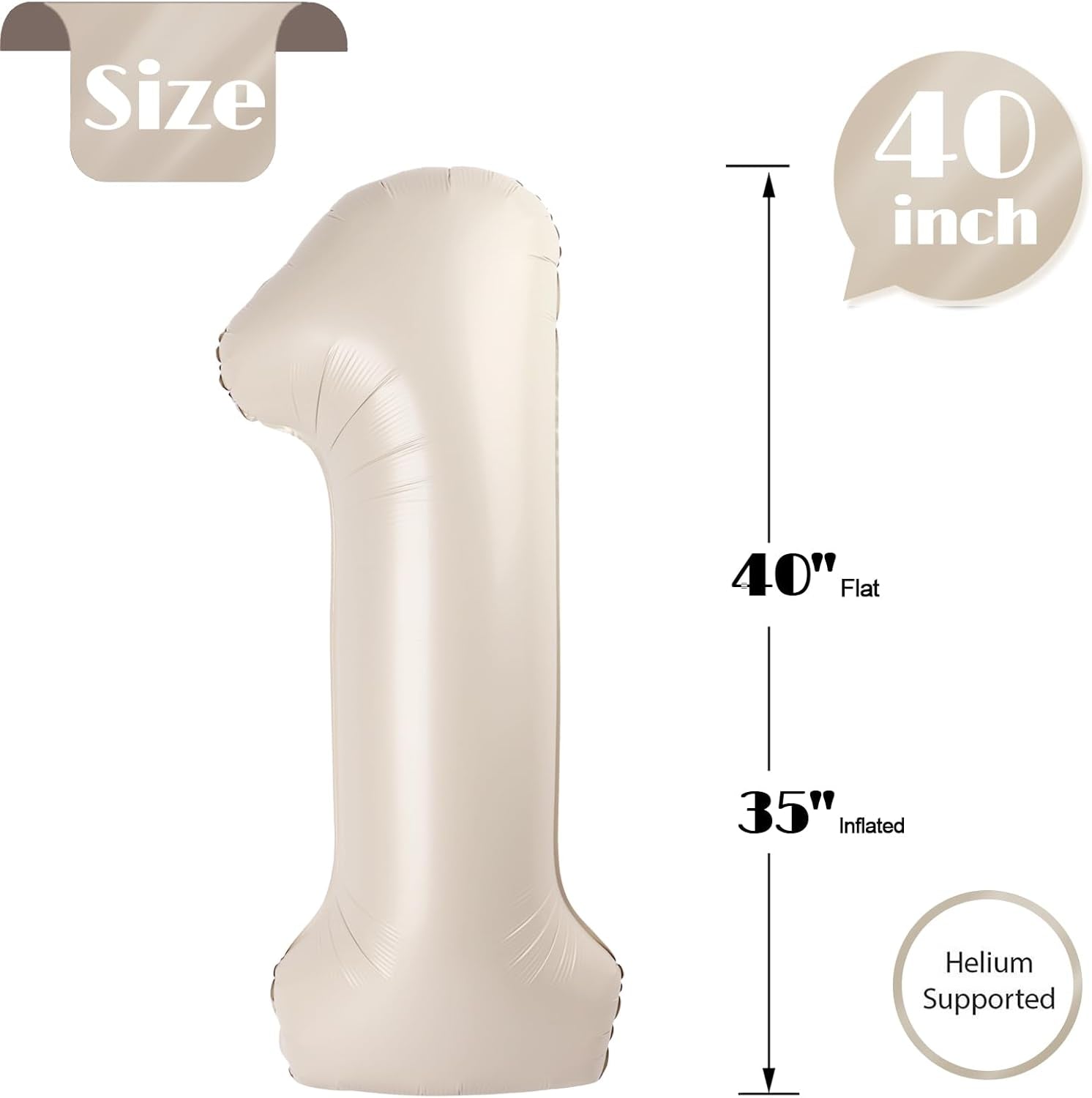 Cream Number 1 Balloon 40 Inch, 1St Birthday Balloon for Baby Boy Girl Toddler First Birthday Decorations, Shiny Cream Party Supplies