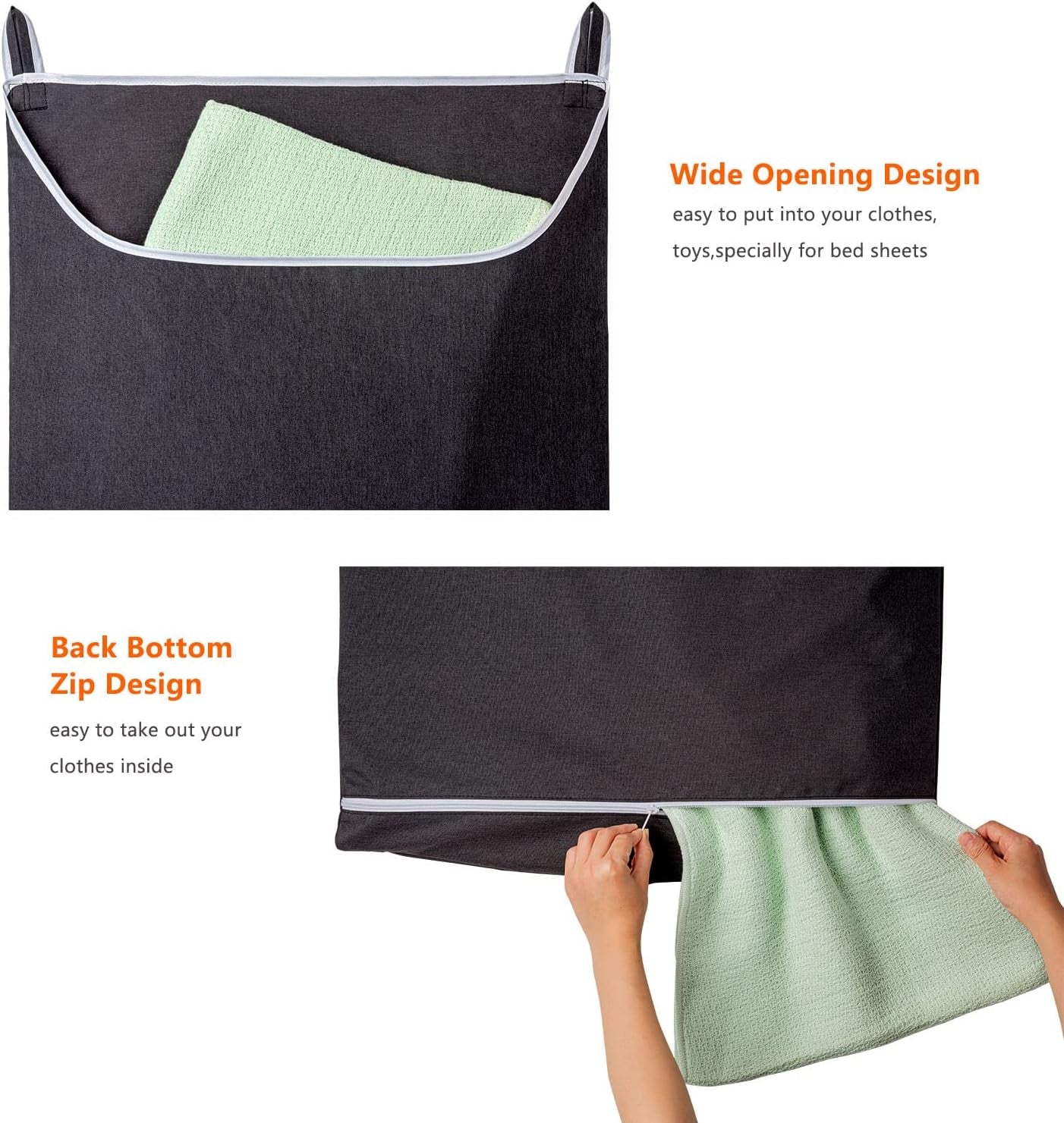 XL Black Hanging Laundry Hamper Bag with Large Opening - 36x22 Inch Door-Mounted Storage Solution