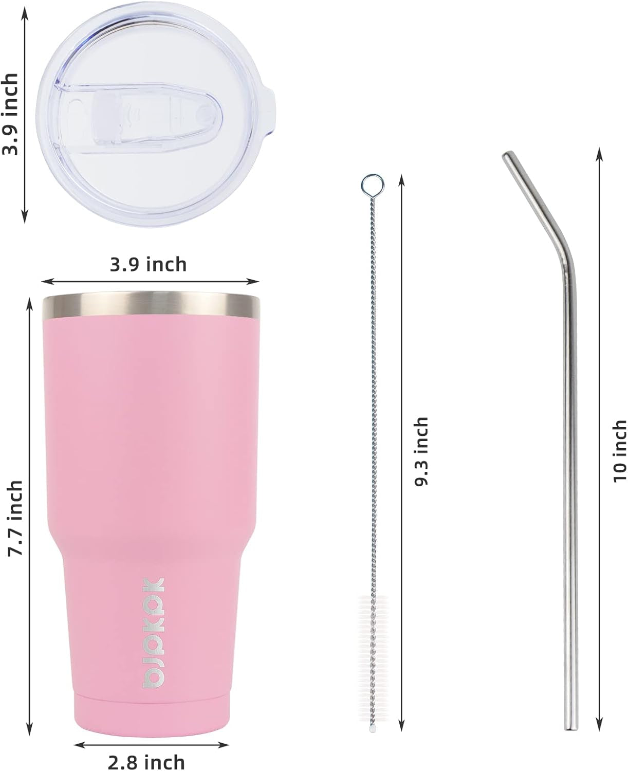 30Oz Insulated Tumbler with Lids and Straw, Stainless Steel Travel Coffee Tumbler,Powder Coated Travel Mug,Light Pink