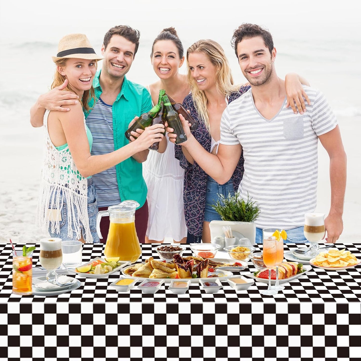 2 Pack Black and White Checkered Disposable Tablecloth Race Car Theme Party Table Cloth, Black Checkered Tablecloth for Race Car Theme Birthday, Outdoor Picnic Parties Decorations, 54 × 108 Inch