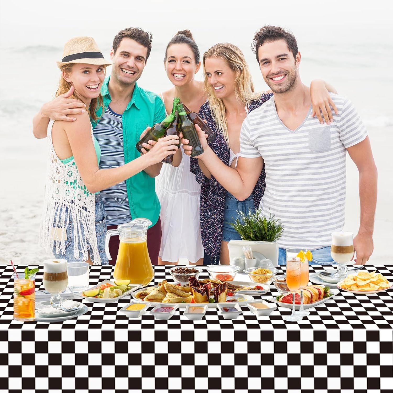 2 Pack Black and White Checkered Disposable Tablecloth Race Car Theme Party Table Cloth, Black Checkered Tablecloth for Race Car Theme Birthday, Outdoor Picnic Parties Decorations, 54 × 108 Inch