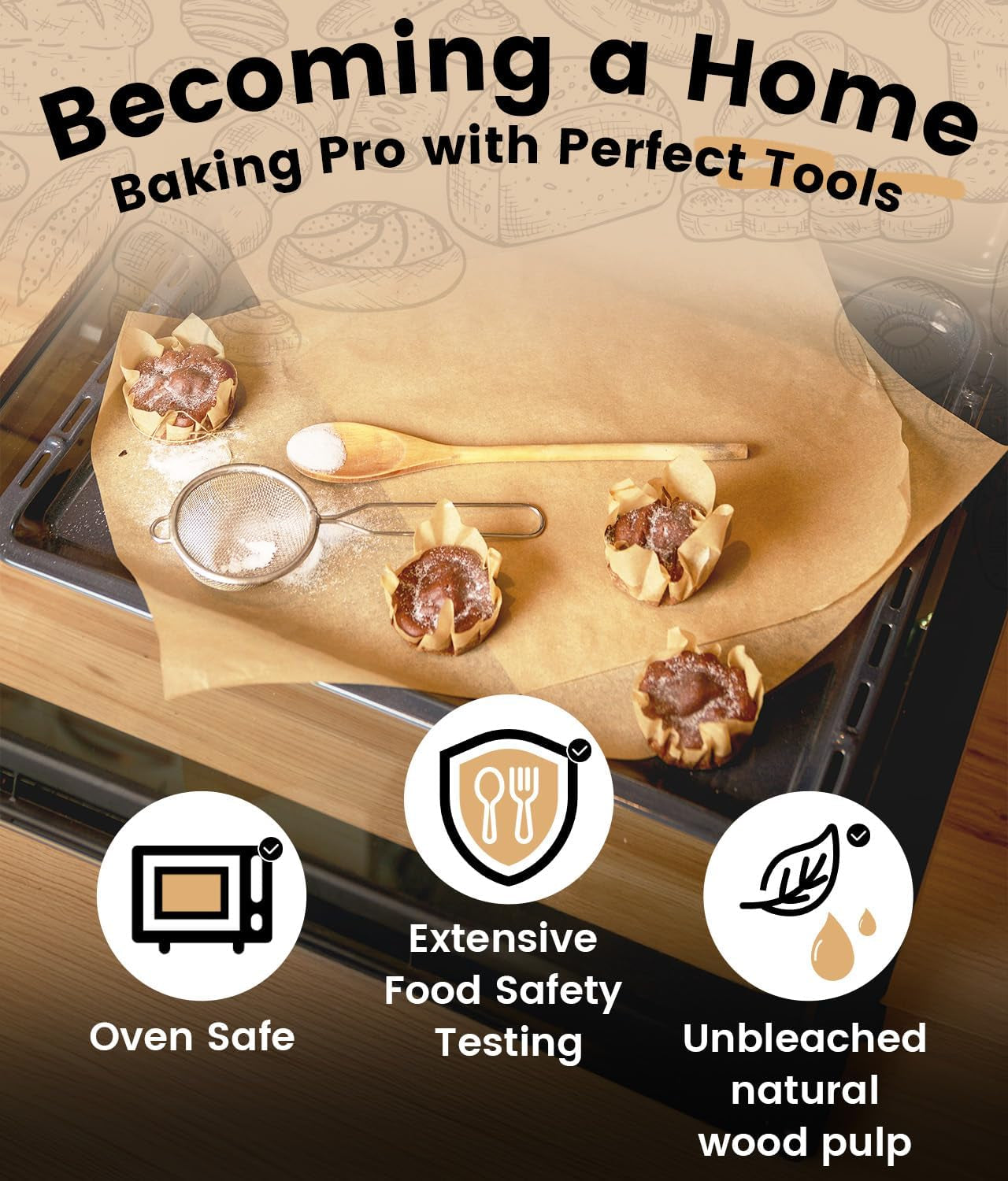 300 PCS Unbleached Parchment Paper Sheets for Baking 12X16 Inches, Non-Stick and Non-Toxic Precut Parchment Sheets for Oven, Cooking, Grilling, Air Fryer and Steaming - Fit for Half Sheet Pans
